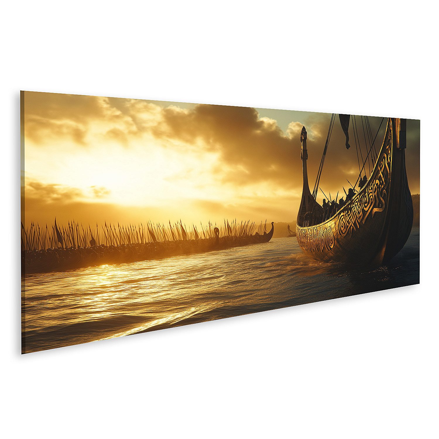 Leinwandbild Wikingerflotte bei Sonnenaufgang
