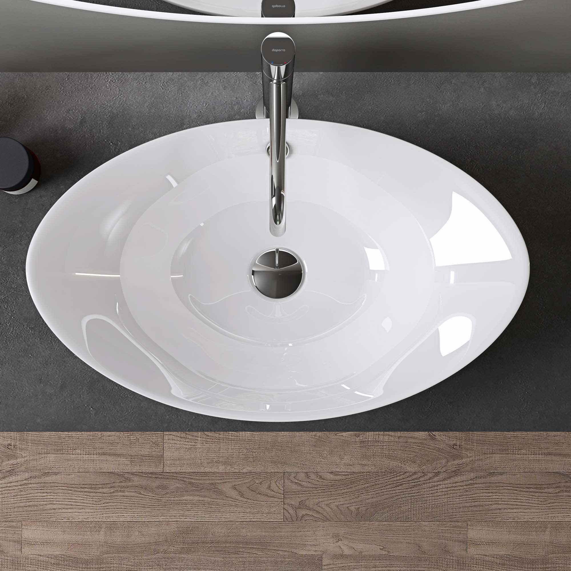 doporro Waschbecken Aufsatzwaschbecken Waschtisch Oval Waschschale Keramik Br818, Nano-Versiegelung