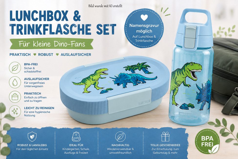 Sigg Lunchbox SIGG Brotdose Lumo + Trinkflasche Viva One - Schule & Kindergarten, (Auslaufsichere Trinkflasche und robuste Lunchbox – langlebig), ideal für Pausenbrot, Obst und Snacks in Schule