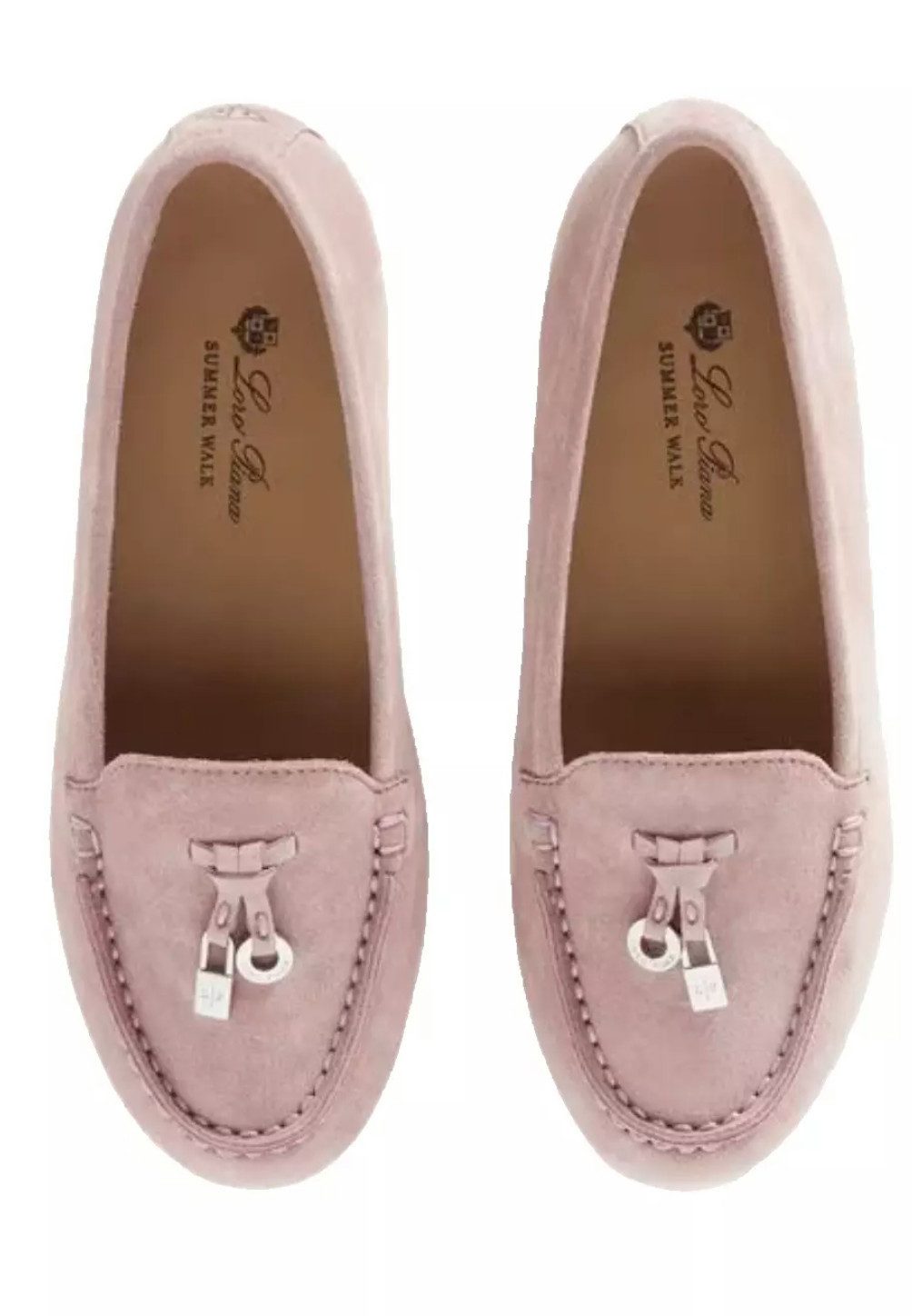 Loro Piana Summer Charms Kinder Loafers Veloursleder Mokassin personalisiertes Namensfeld auf der Ferse