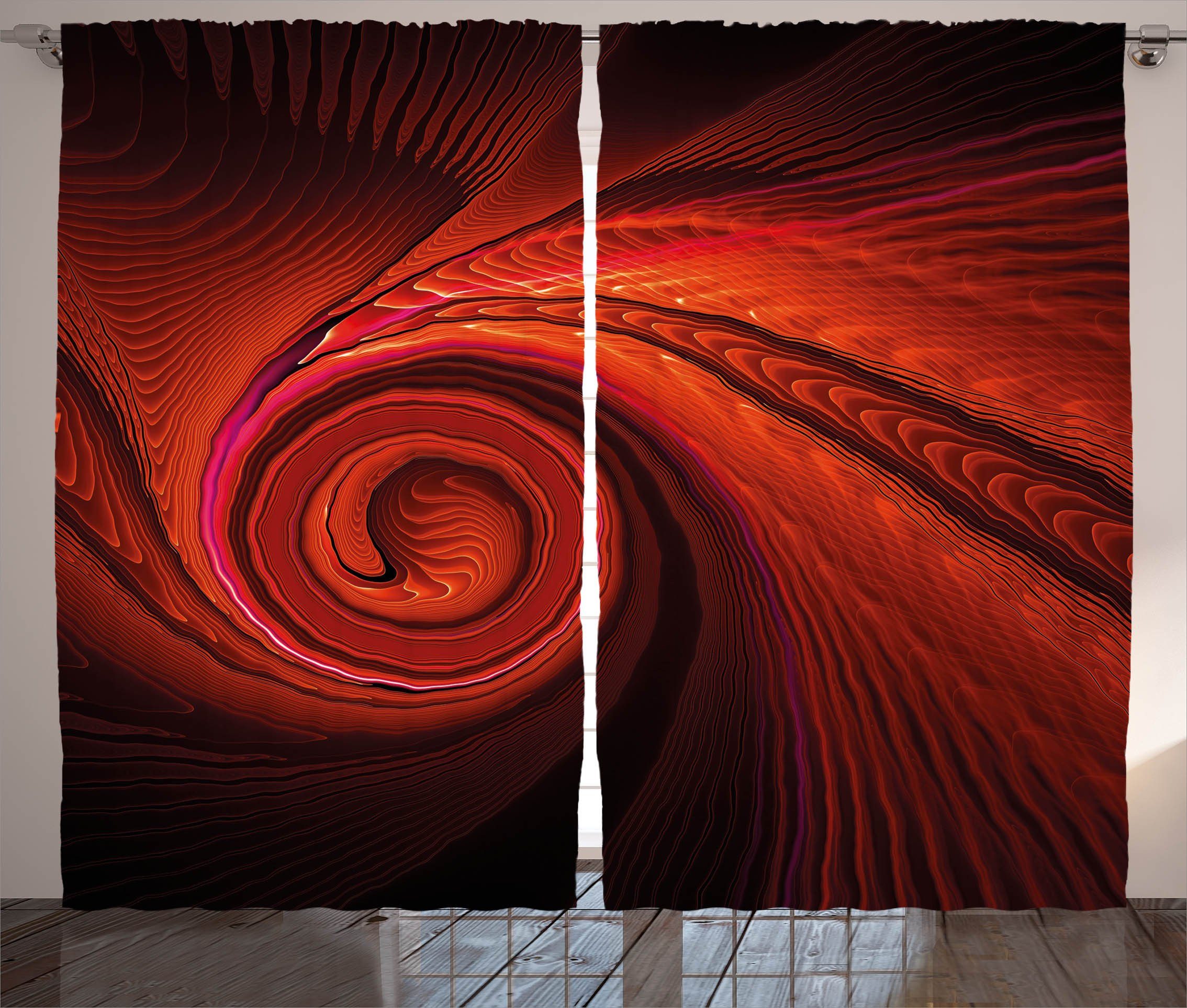 Haken, Kräuselband rot Schlaufen Spiral Kunst Abakuhaus, und Waves Schlafzimmer mit Gardine Surreal Vorhang