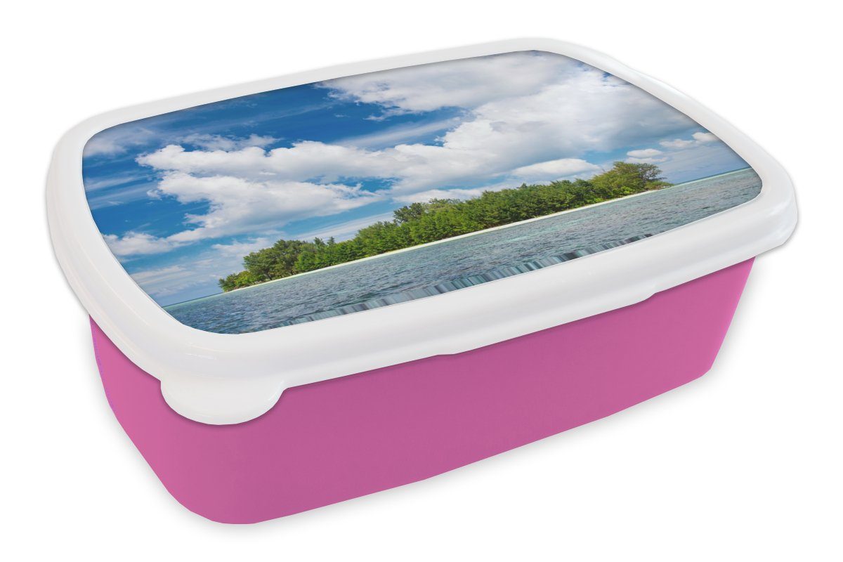 MuchoWow Lunchbox Insel - Sommer - Tropisch, Kunststoff, (2-tlg), Brotbox für Erwachsene, Brotdose Kinder, Snackbox, Mädchen, Kunststoff rosa
