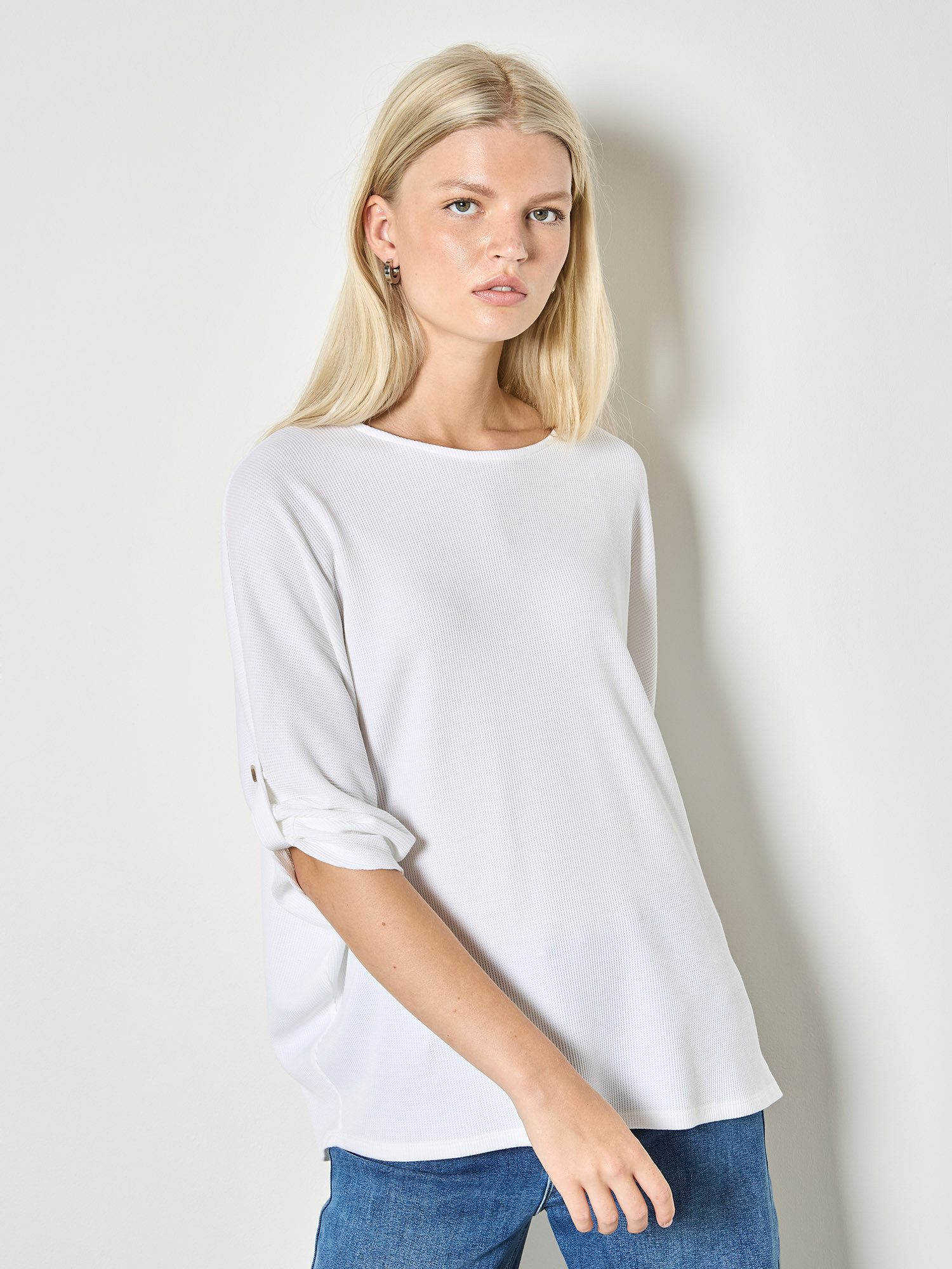 T-Shirt Waffelstrick-Oberteil