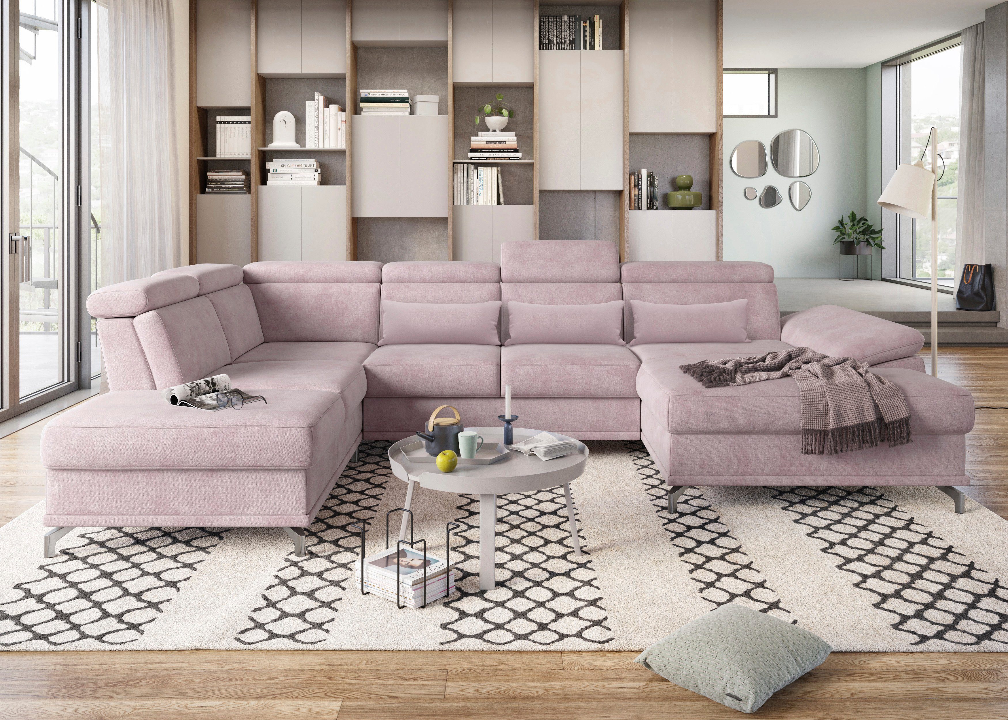 sit&more Wohnlandschaft Cabrio U-Form, B: 359 cm, mit Sitztiefen-, Arm- & Kopfteilverstellung, 3 Nierenkissen, Federkern, optional Bettfunktion und Stauraum
