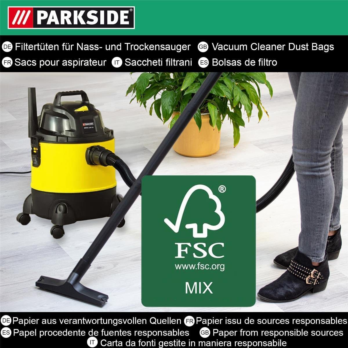 Parkside Staubsaugerbeutel 10 Papierfilterbeutel 20 L für Nass-Trockensauger, passend für Parkside – Bild 3 von 5