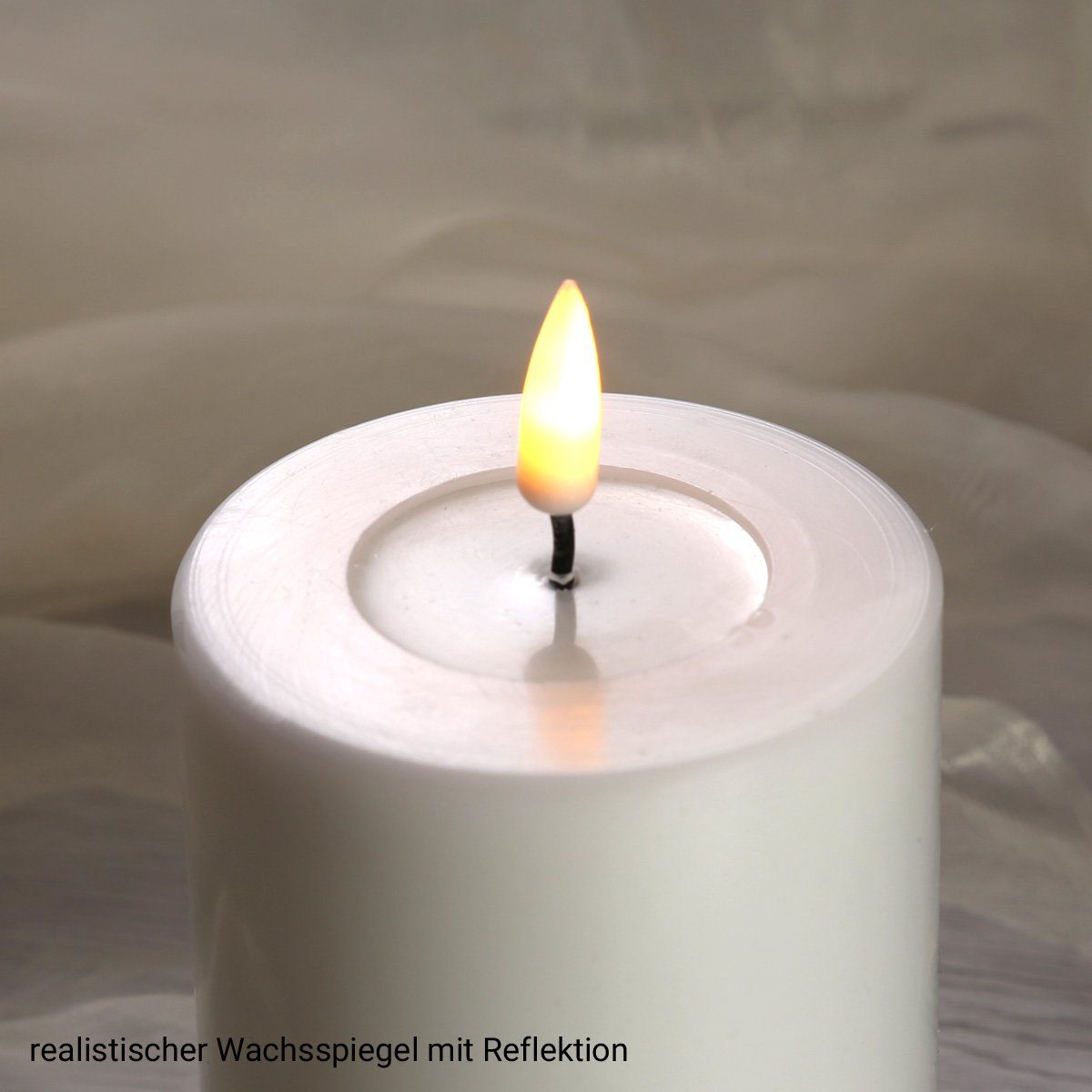 Mia flackernd Deluxe Homeart LED-Kerze 7,5cm weiß H: D: Deluxe Wachsspiegel 15cm Echtwachs