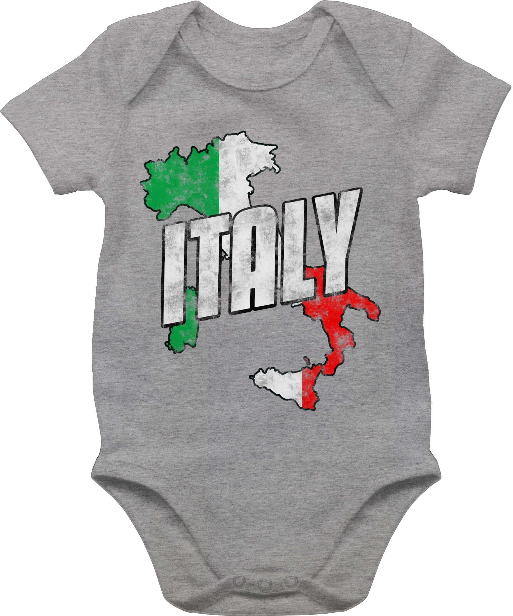 2 Baby Wappen Shirtbody Umriss Grau meliert Shirtracer Länder Italy Vintage