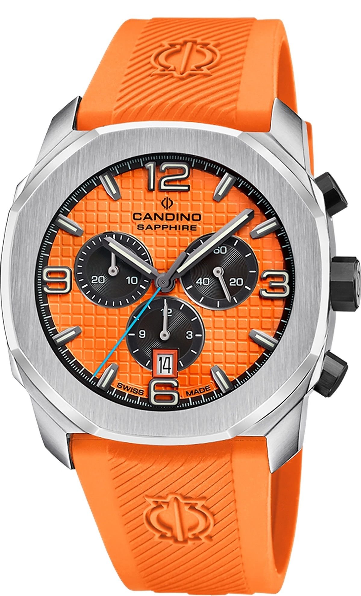 Candino Chronograph Candino Herrenuhr Kautschuk orange, (Chronograph), Herren Armbanduhr rund, Kautschukarmband orange, Sport