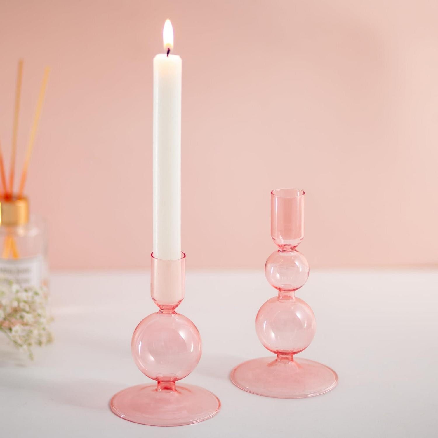LuxusKollektion Tischkerzenhalter Kerzenständer Rosa 2er Set (2 St)