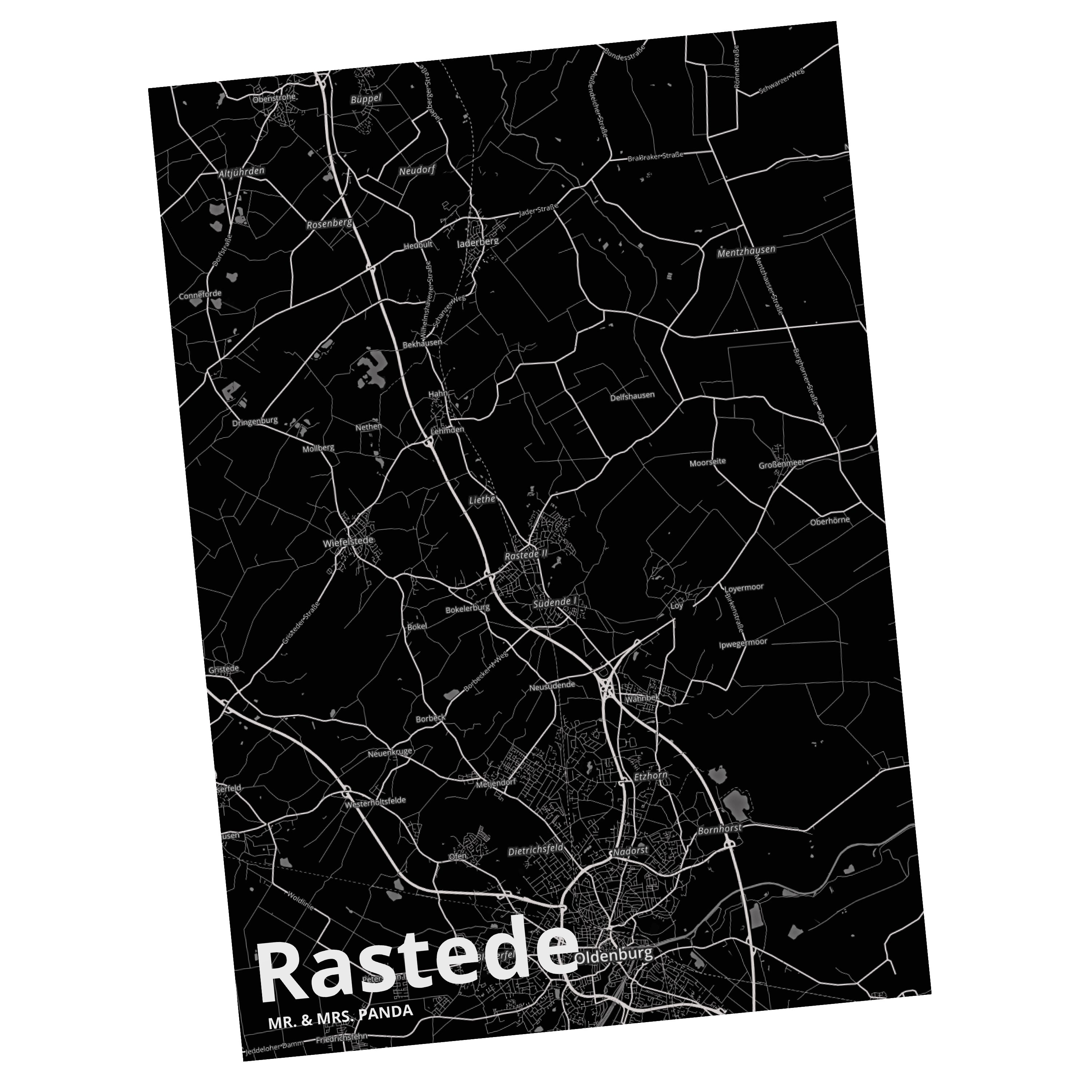 Mr. & Mrs. Panda Postkarte Rastede - Geschenk, Stadt, Stadt Dorf Karte Landkarte Map Stadtplan