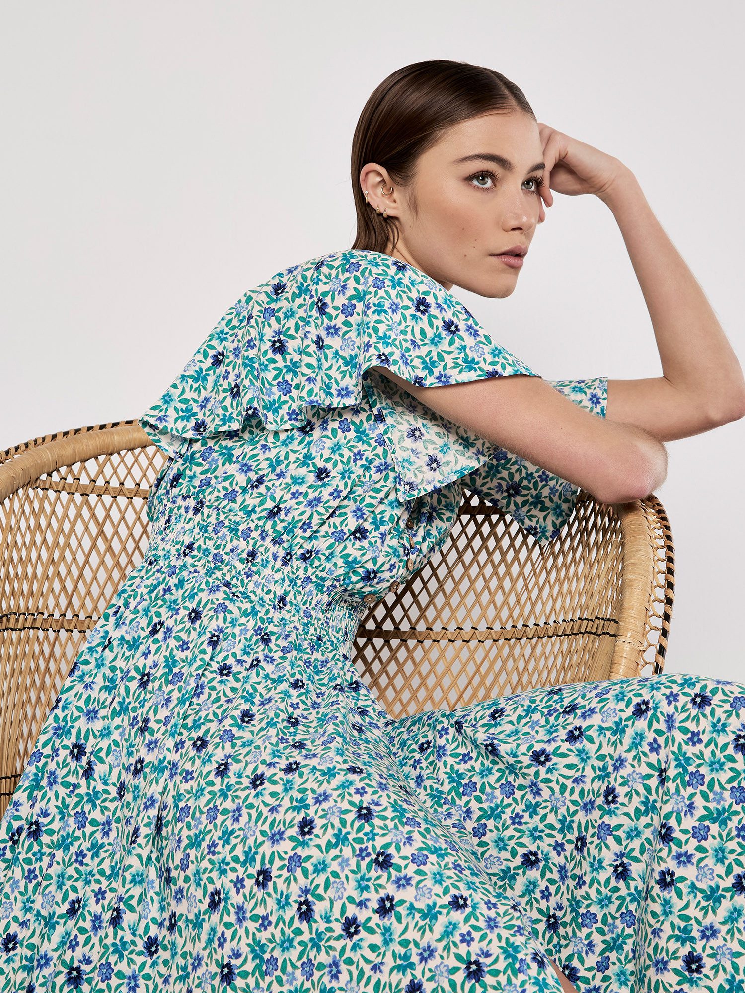 Apricot Midikleid Gesmoktes Minikleid mit Zacken mit Flügelarmen – Bild 5 von 5