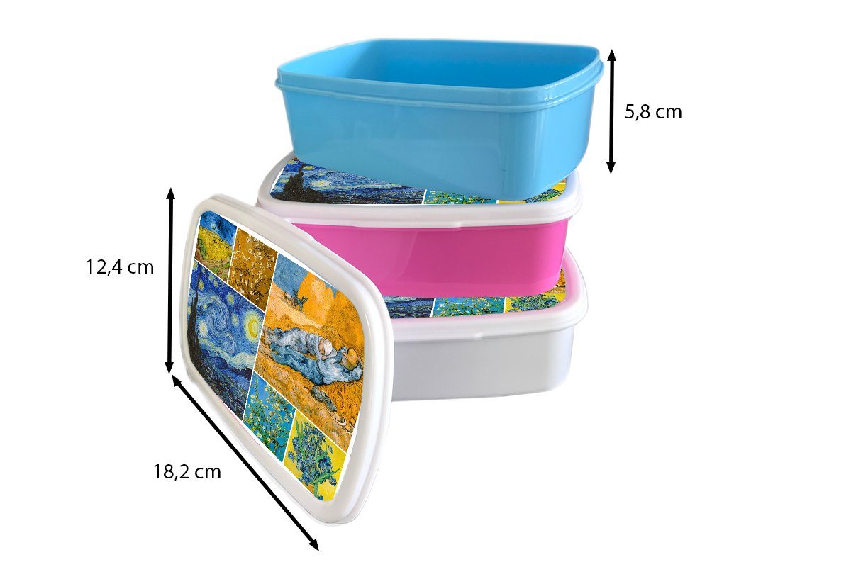 rosa Collage Brotbox Kinder, Lunchbox MuchoWow Van Meister, Mädchen, für Gogh Kunststoff (2-tlg), - Erwachsene, Kunststoff, Alte Snackbox, Brotdose -