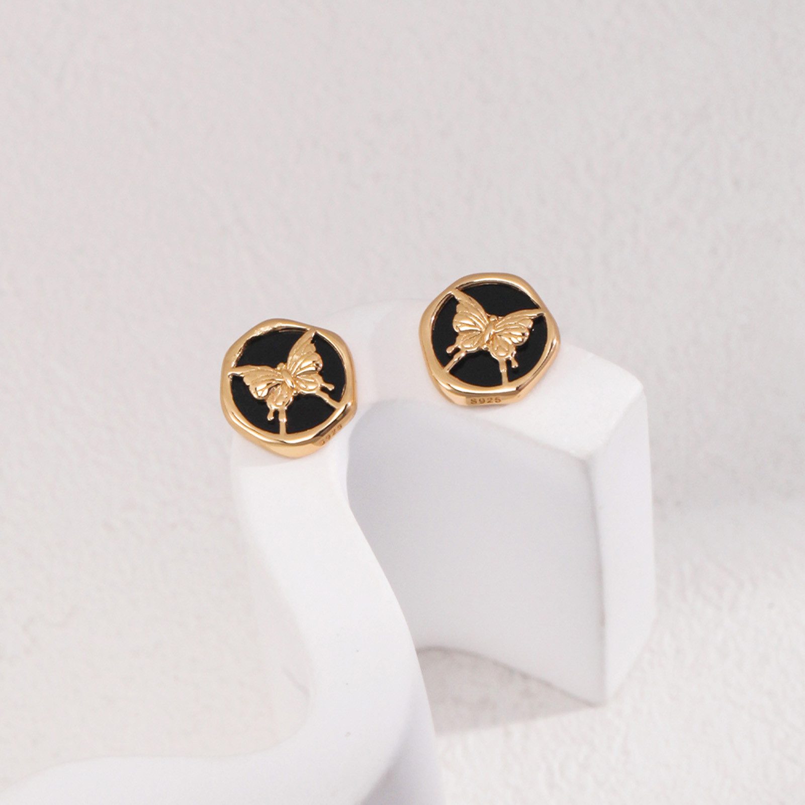 Jumpeak Paar Ohrstecker ohrringeschwarzdamen,ohrringeschmetterling,ohrringesilber925vergoldet, ohrringe schwarz,ohrringe silber 925,damen geschenk,tochter geschenk