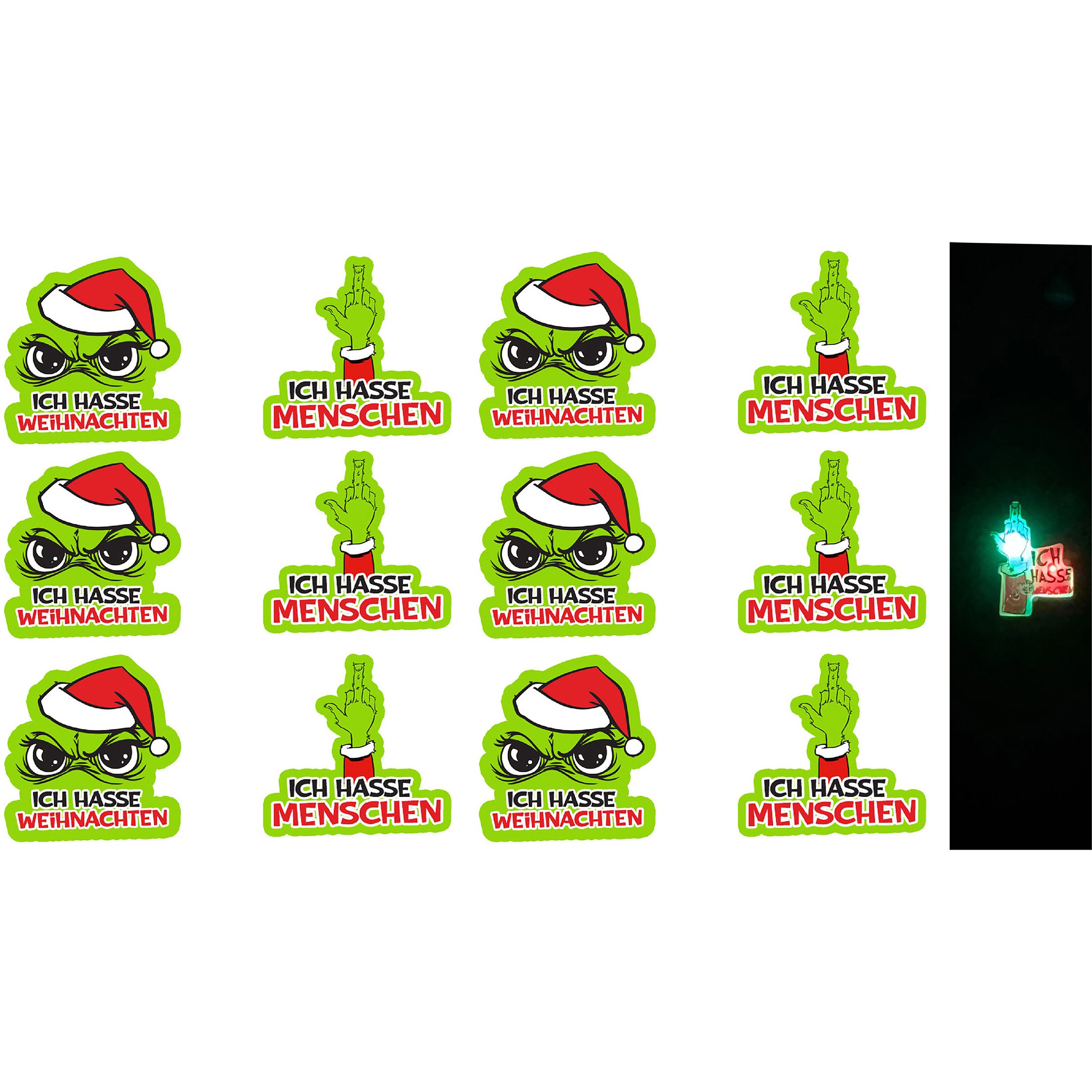 Annastore Button Set Lustige Anstecker Weihnachten "Festtags-Muffel" Leuchtender Button (12-tlg), 3 x 2,5 cm