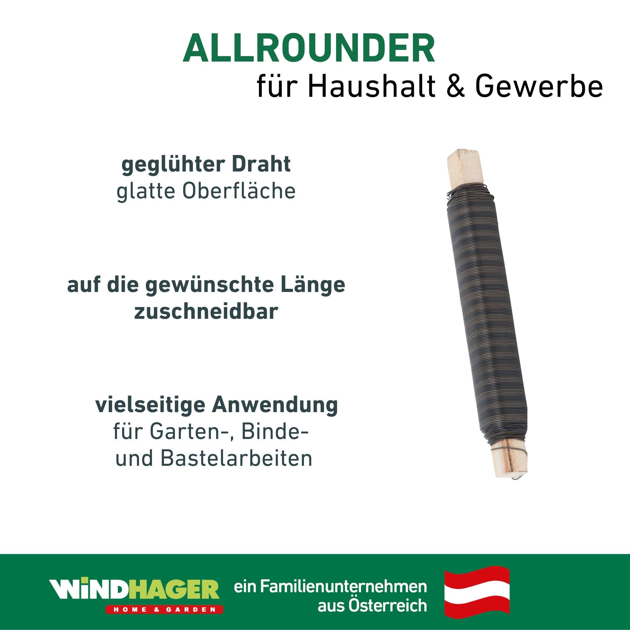 Windhager für Garten-, Binde- und Bastelarbeiten, Floristendraht Pflanzschnur (1-tlg), Blumendraht 0,65 mm x 50 m, schwarz