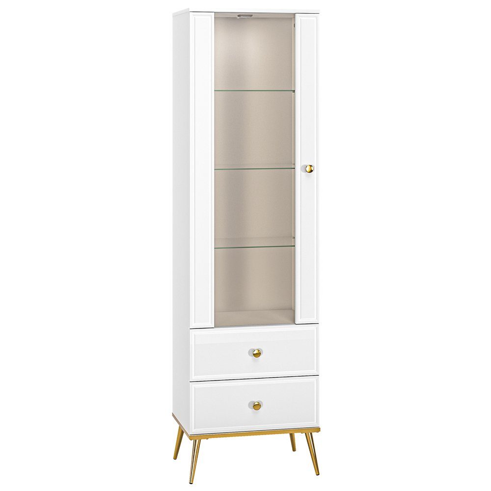 Lomadox Vitrine GUBIN-131 weiß Hochglanz, goldfarbene günstig online kaufen