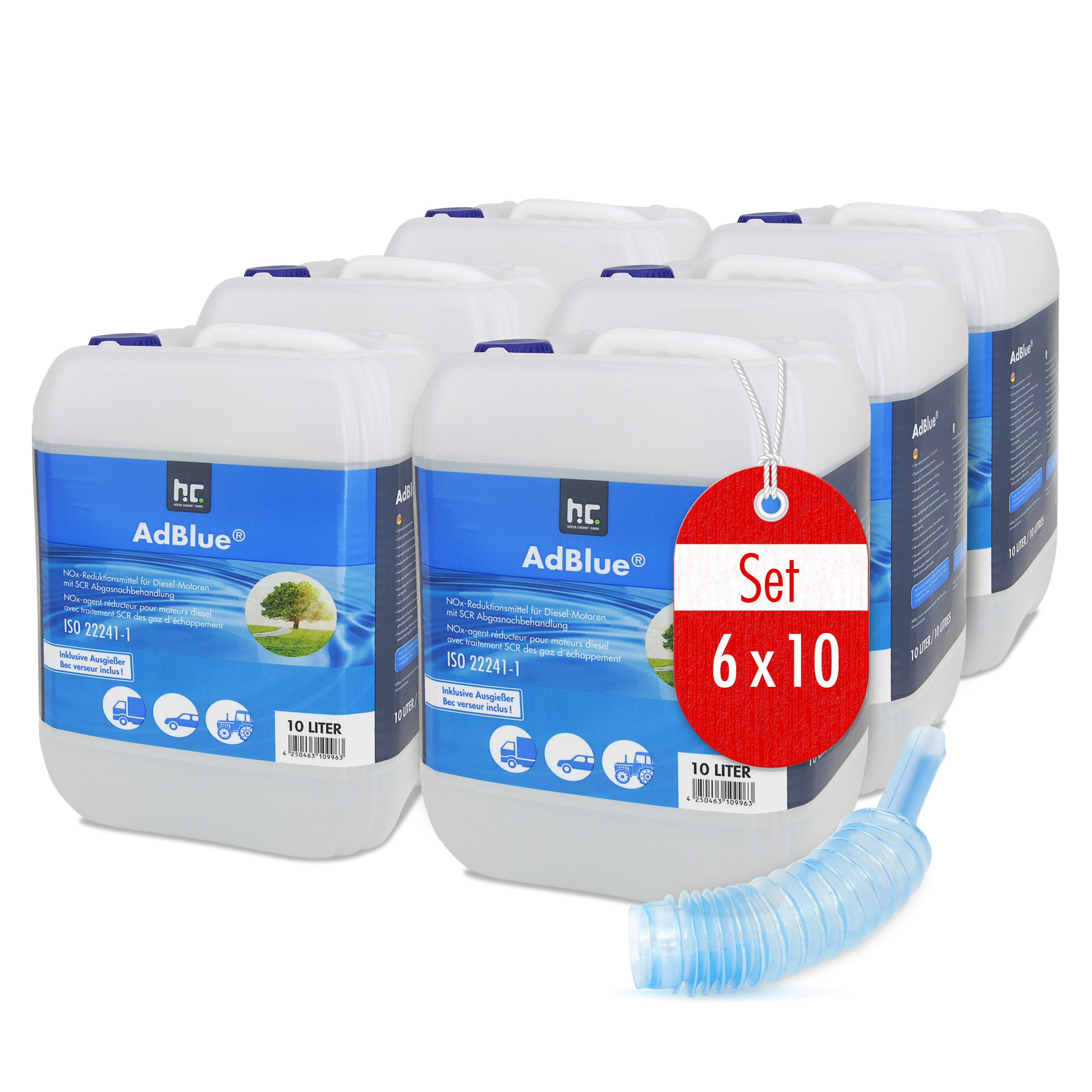 Höfer Chemie GmbH Harnstofflösung 6x 10 L AdBlue® Harnstofflösung, (6-St) Reduziert effektiv Stickoxid-Emissionen