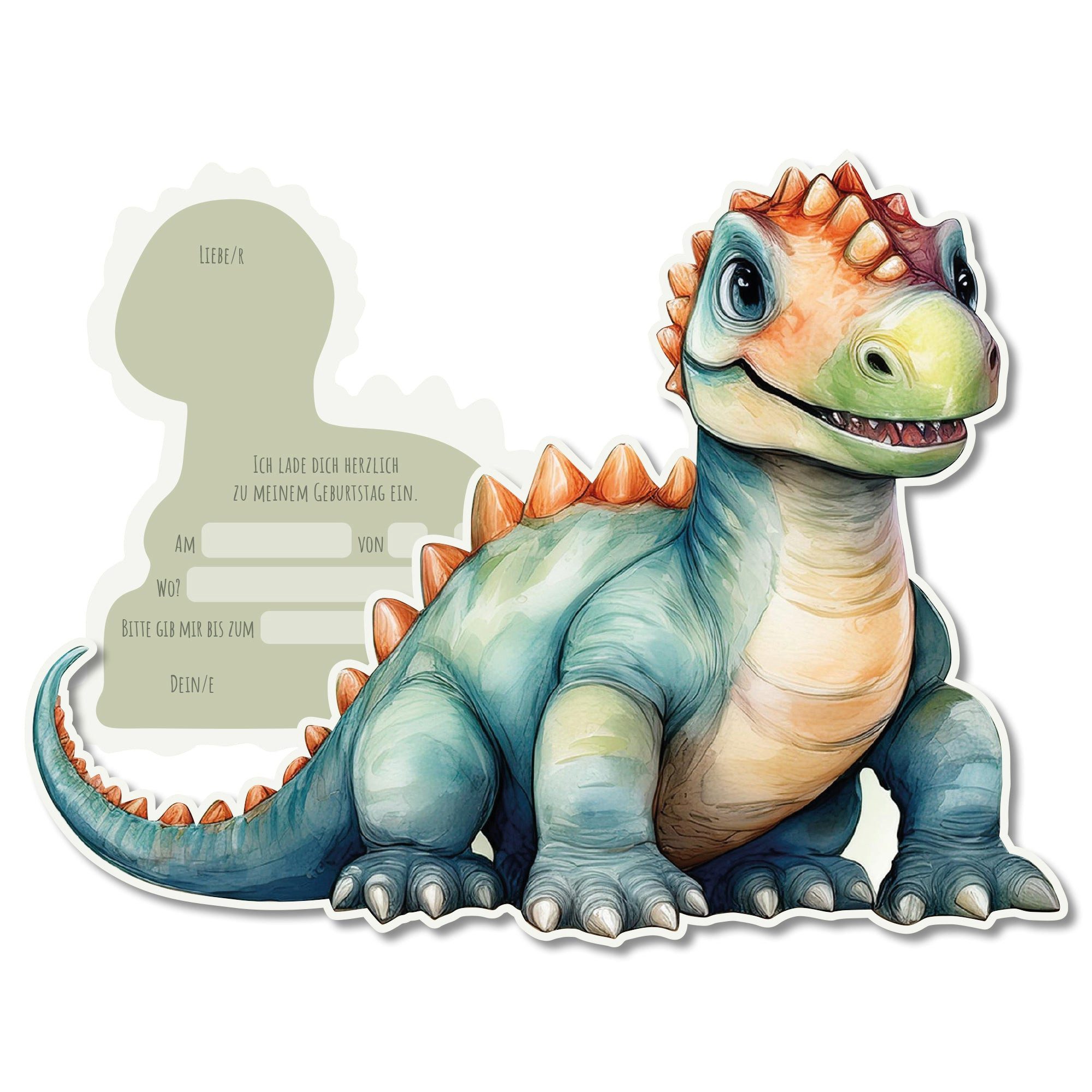 CUPCAKES & KISSES Einladungskarten 12x Dino Einladungskarten Kindergeburtstag für Mädchen & Jungen, Dino