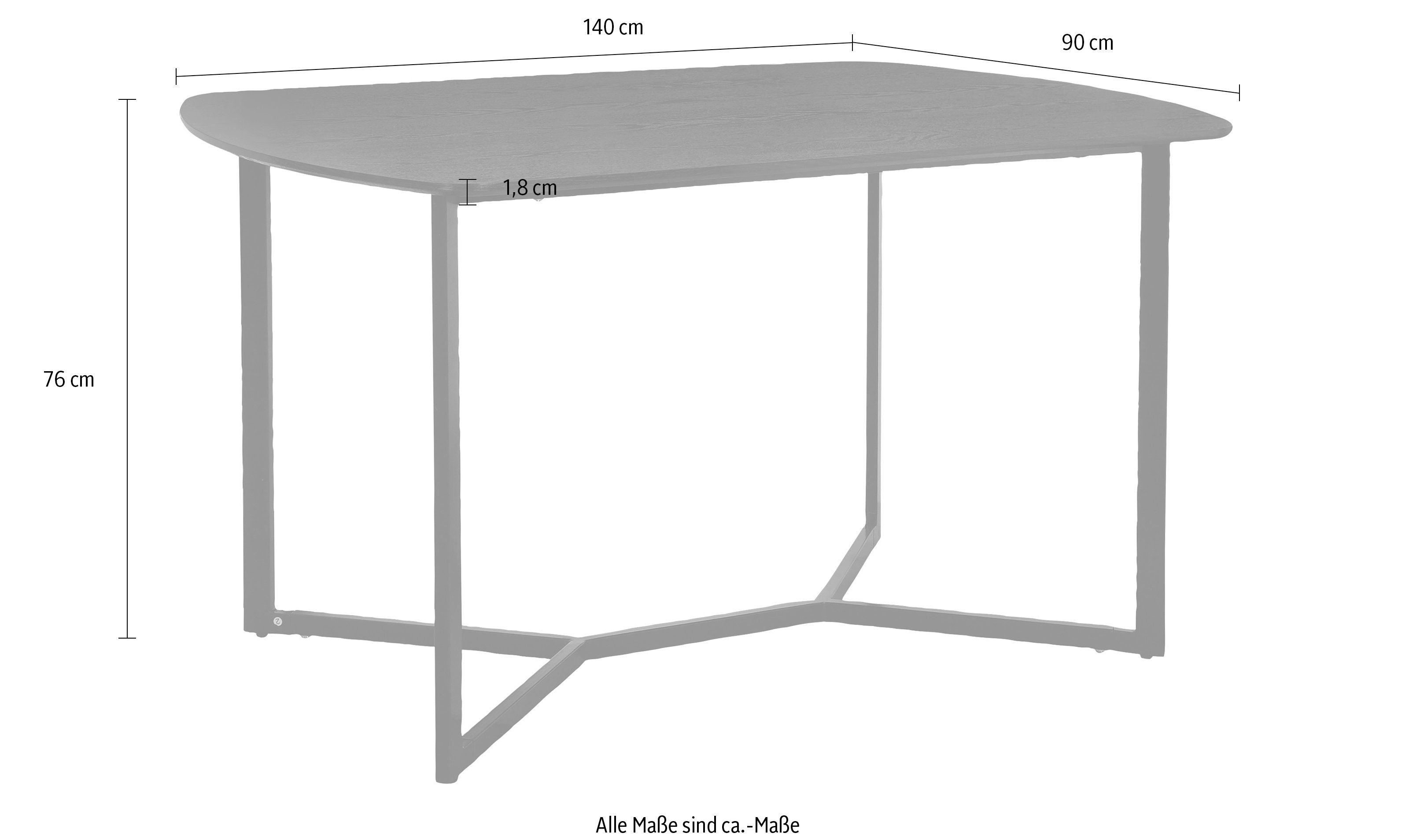 loft24 Places in Gestell cm schwarz, Gallina Tischplatte Style Metall aus Höhe 76 mit Esstisch of (1-St), Holzoptik