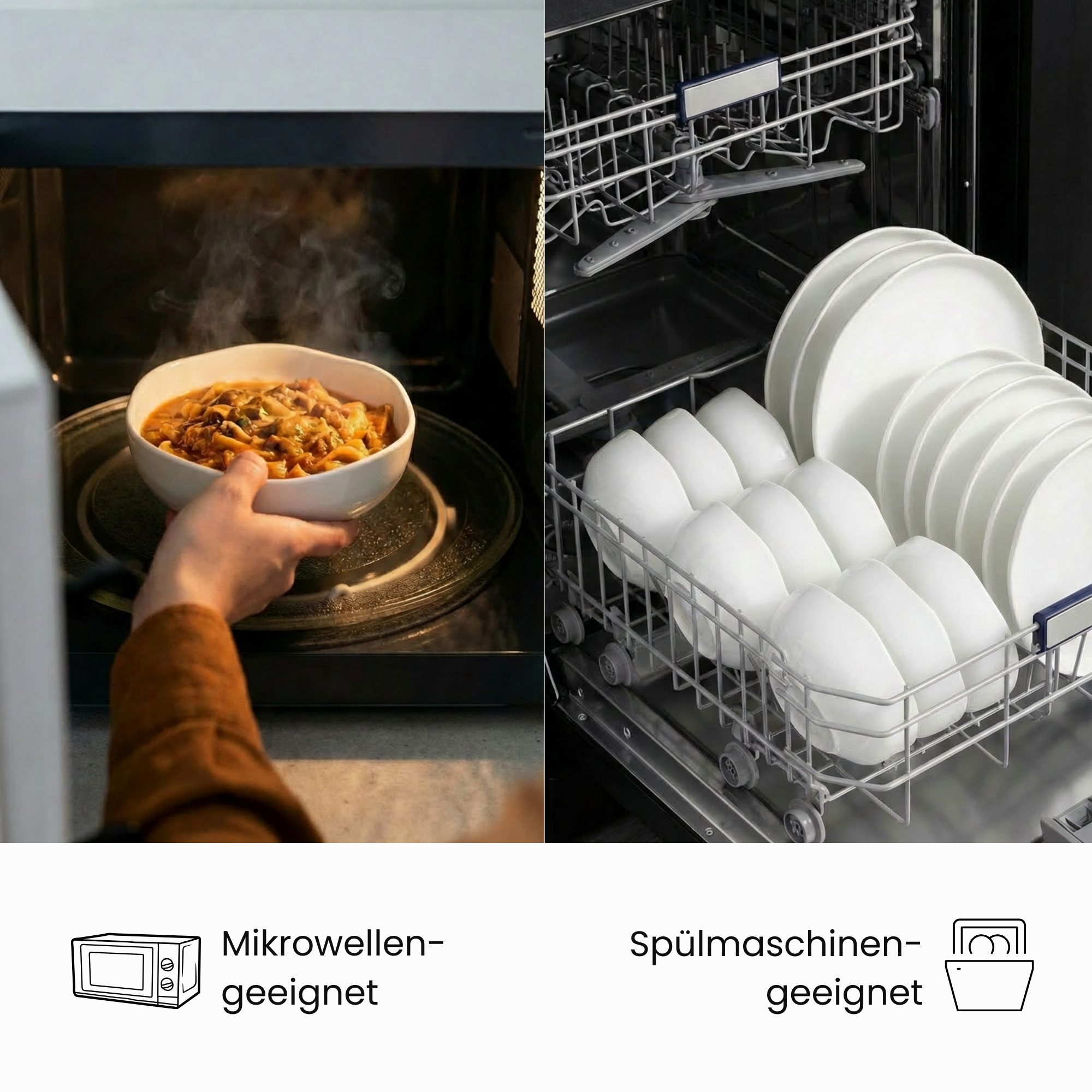 Zoha Teller-Set Perlemor weiß - Skandinavisches Design, Teller Set spülmaschinenfest (48-tlg), 6 Personen, Hochwertiges Steingut, Mikrowellenfestes & Kratzbestä – Bild 2 von 5