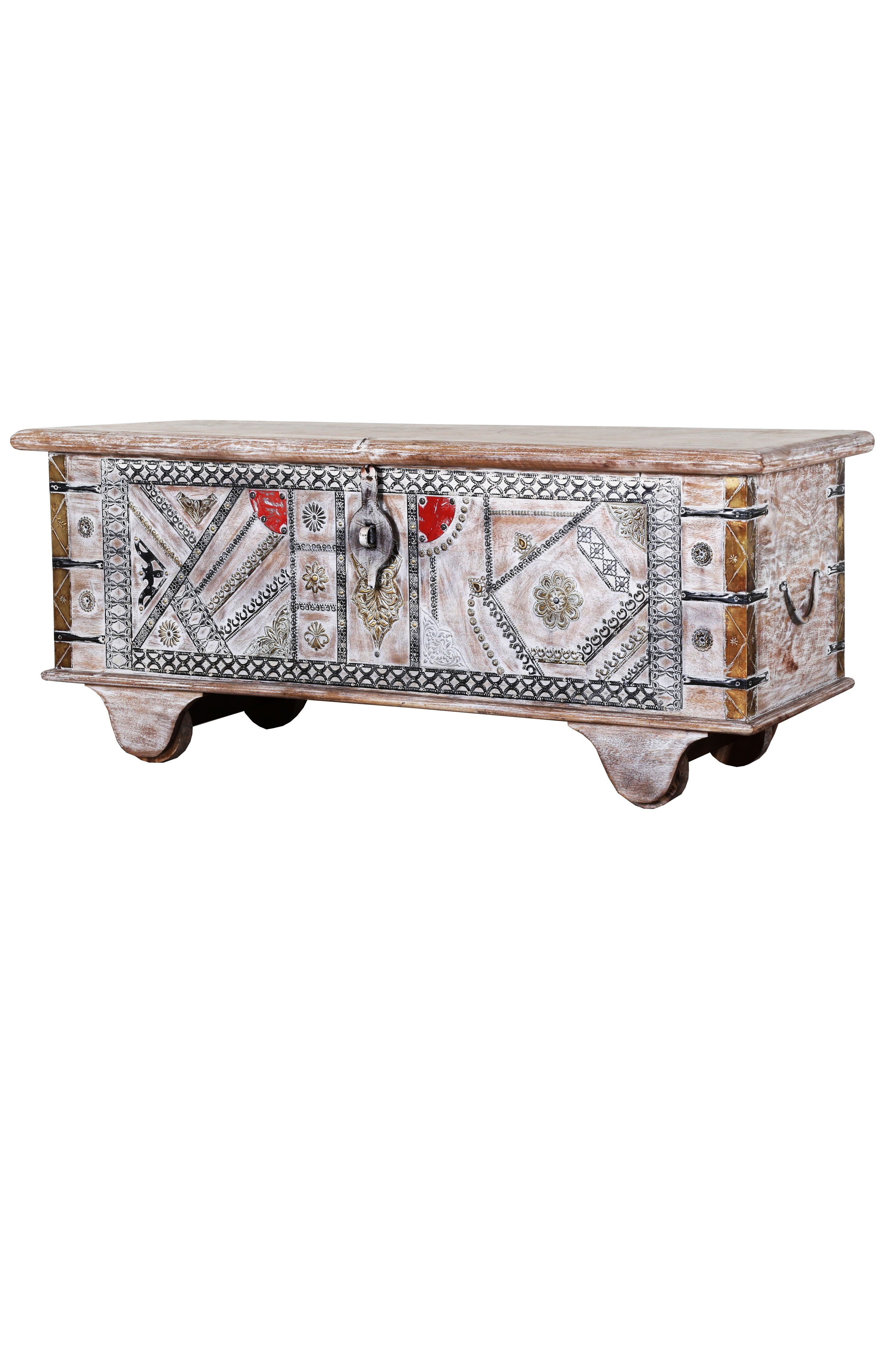 Marrakesch Orient & Mediterran Interior Truhe LandhMöbel-Holztruhe Chadijah handgefertigte Möbel Mangoholz 116 cm (1 St), Handarbeit