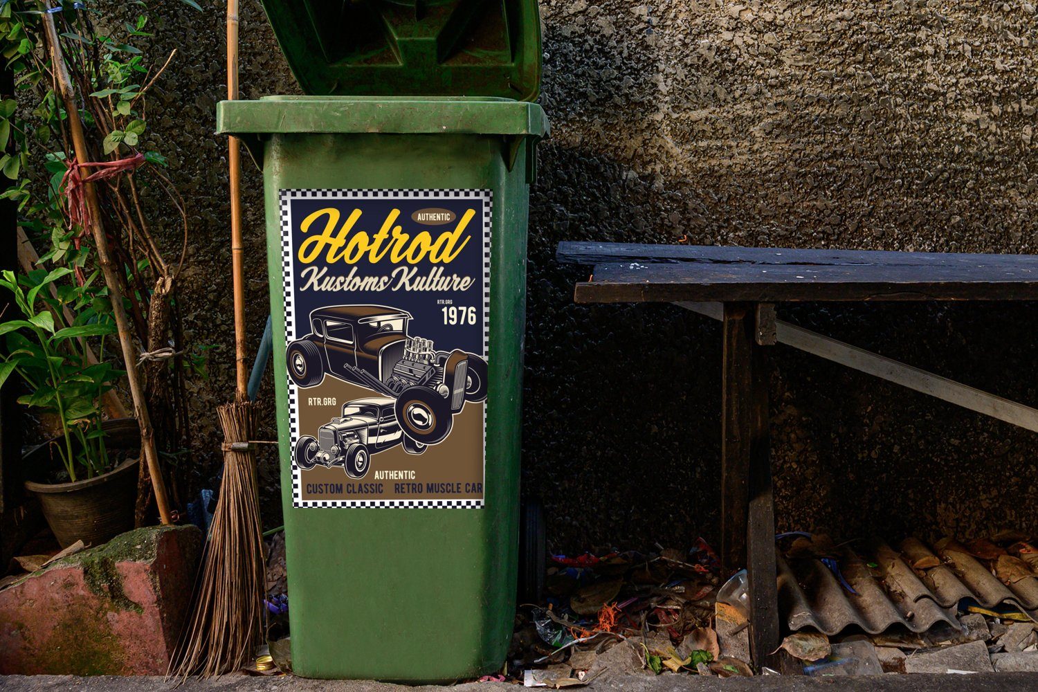 MuchoWow Wandsticker Mancave - Gelb St), - Sticker, - Auto Mülleimer-aufkleber, Container, Abfalbehälter Vintage Mülltonne, (1