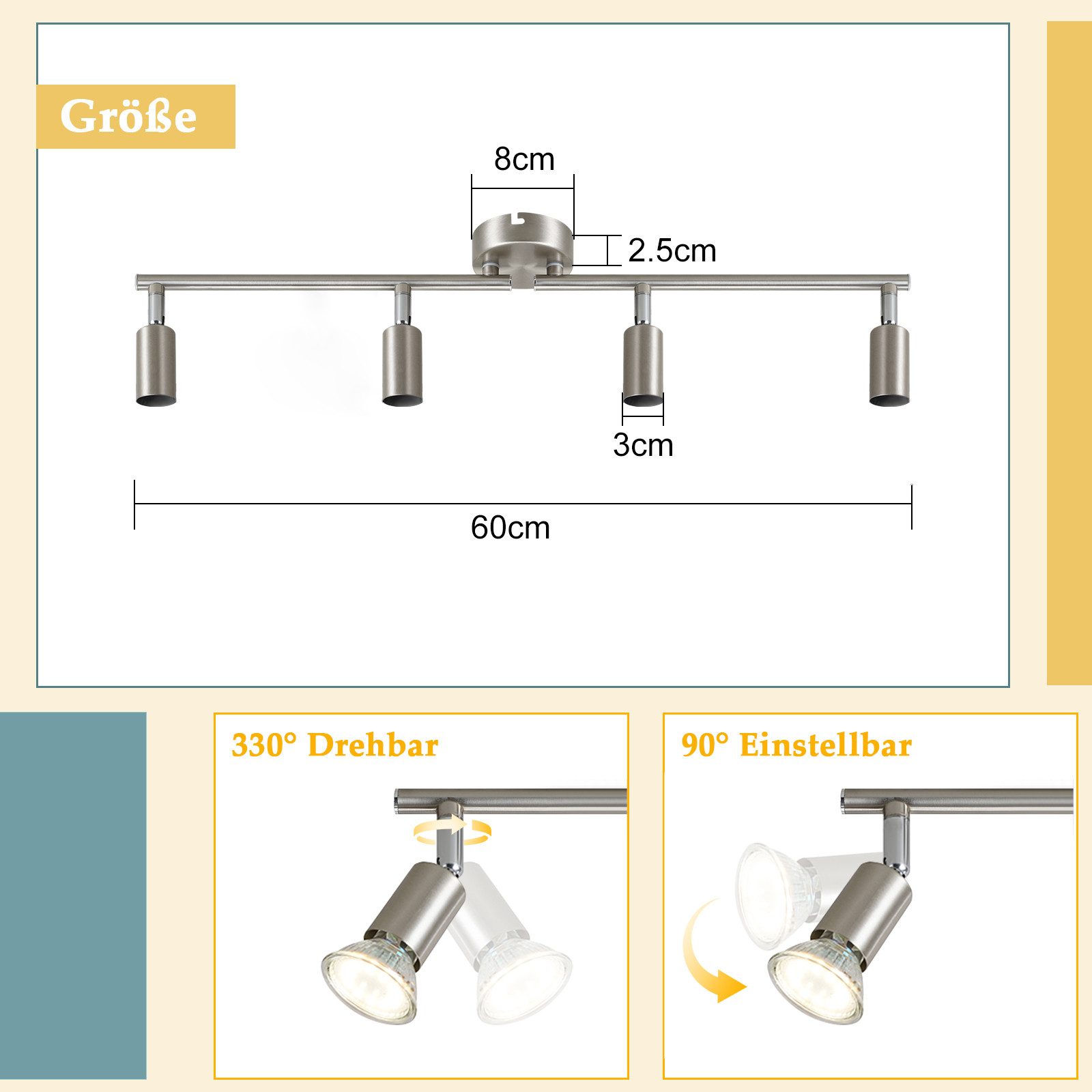 ZMH Deckenleuchte 4 Flammig-GU10 Modern Deckenspot Schwenkbar Wohnzimmer Sc günstig online kaufen