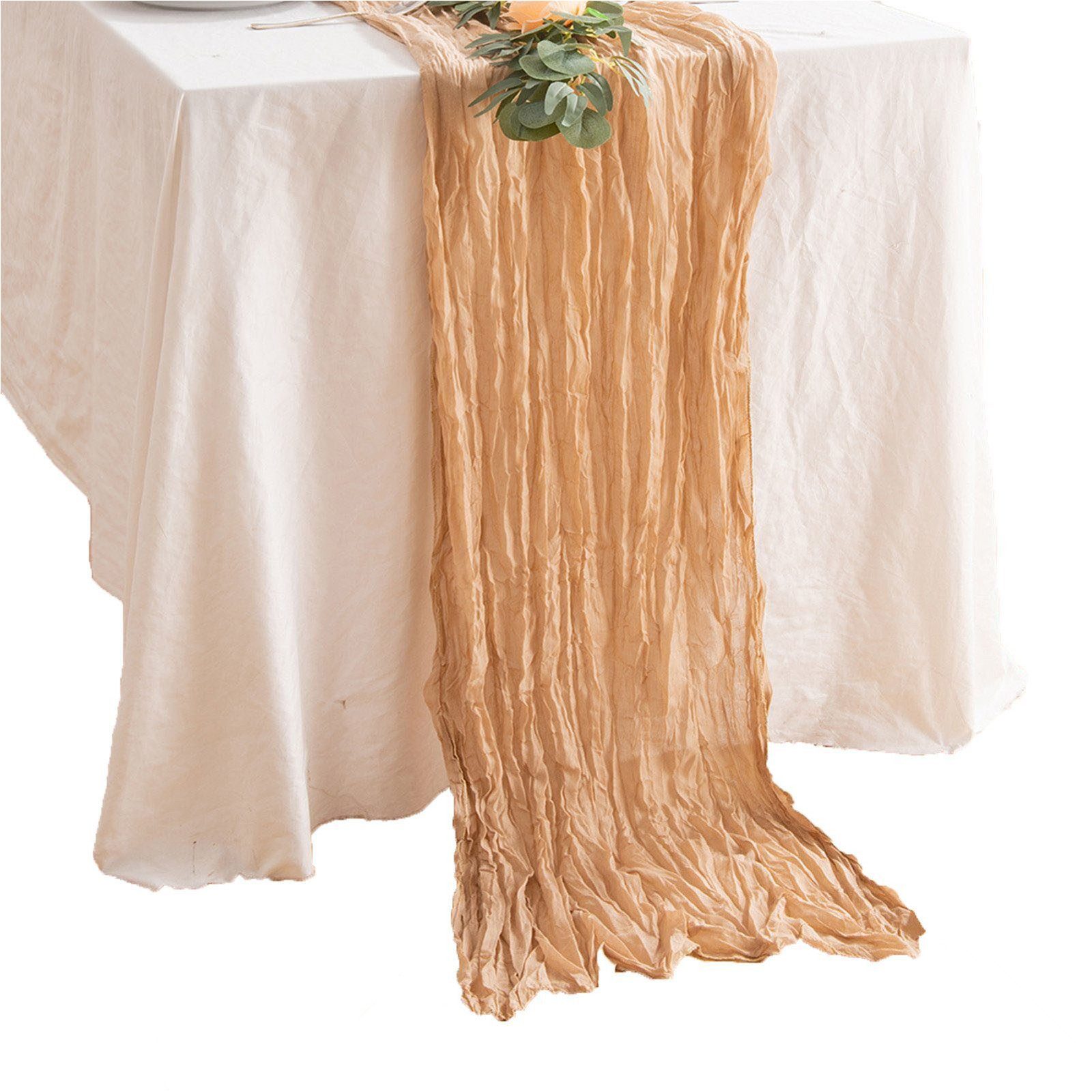 FUROKOY Tischläufer rustikaler Gaze-Tischläufer, Seihtuch, halbdurchsichtiger Stoff, Tischdecke für Boho-Hochzeit, Geburtstagsfeier, 90 x 400 cm