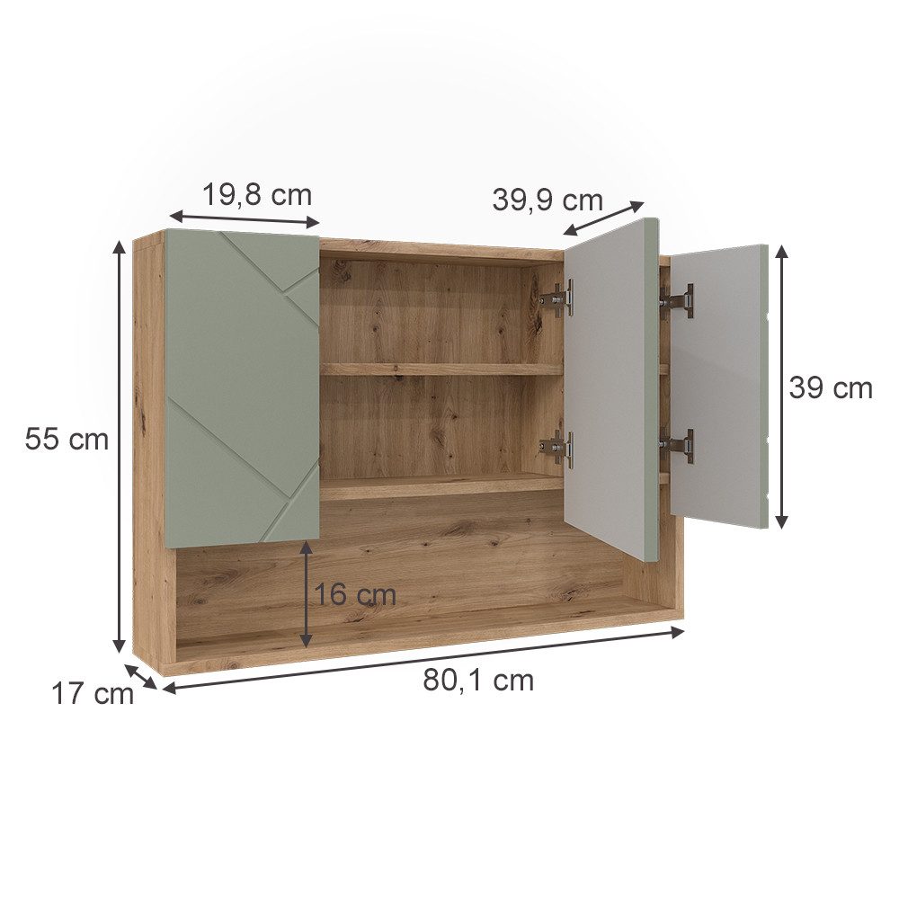 Vicco Badezimmerspiegelschrank Irma, Salbeigrün/Artisan, 80.1 x 55 cm (1-St)