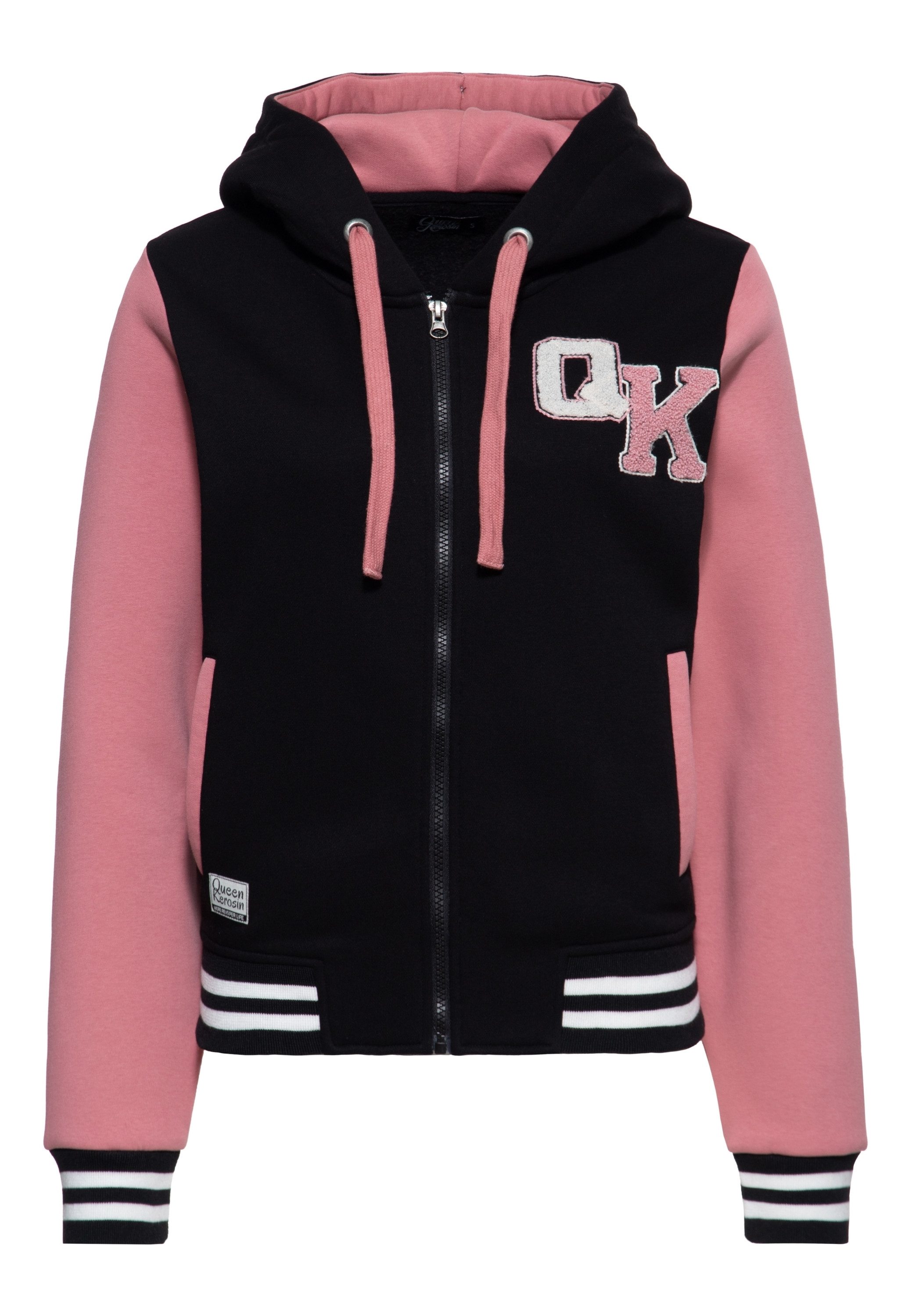 QueenKerosin Kapuzensweatjacke Not your Babe QK-Initialen als Chenille-Patch auf der Brust