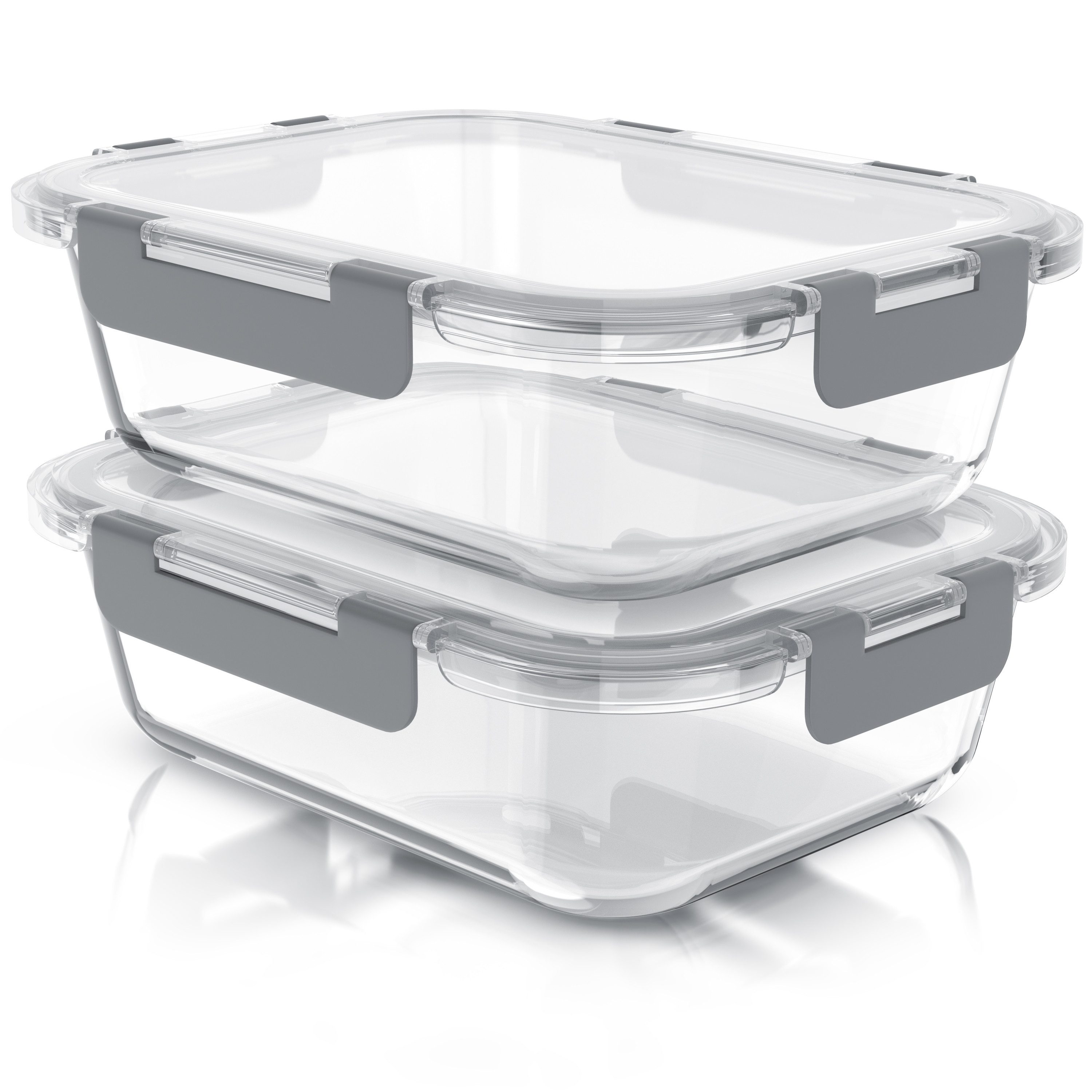 Arendo Frischhaltedose Rechteckige Vorratsdose, Klick-Deckel für Lebensmittel, stapelbar, Glas, (Set, 2-tlg., 2er Set Lunchboxen), Borosilikatglas, 1520ml, luftdicht, backofenfest, mikrowellengeeignet