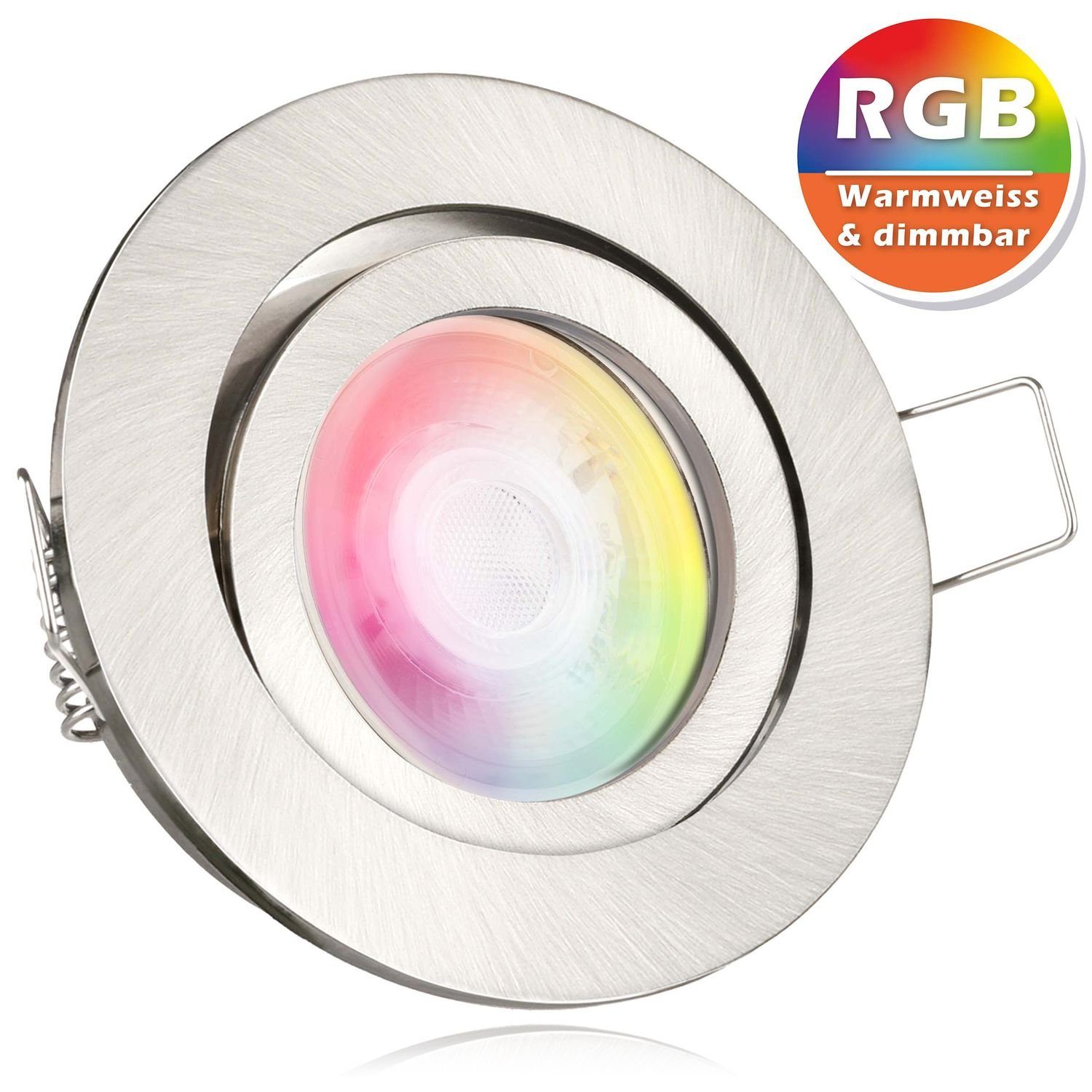 LEDANDO LED Einbaustrahler RGB LED Einbaustrahler Set extra flach in silber gebürstet mit 3W LED | Strahler