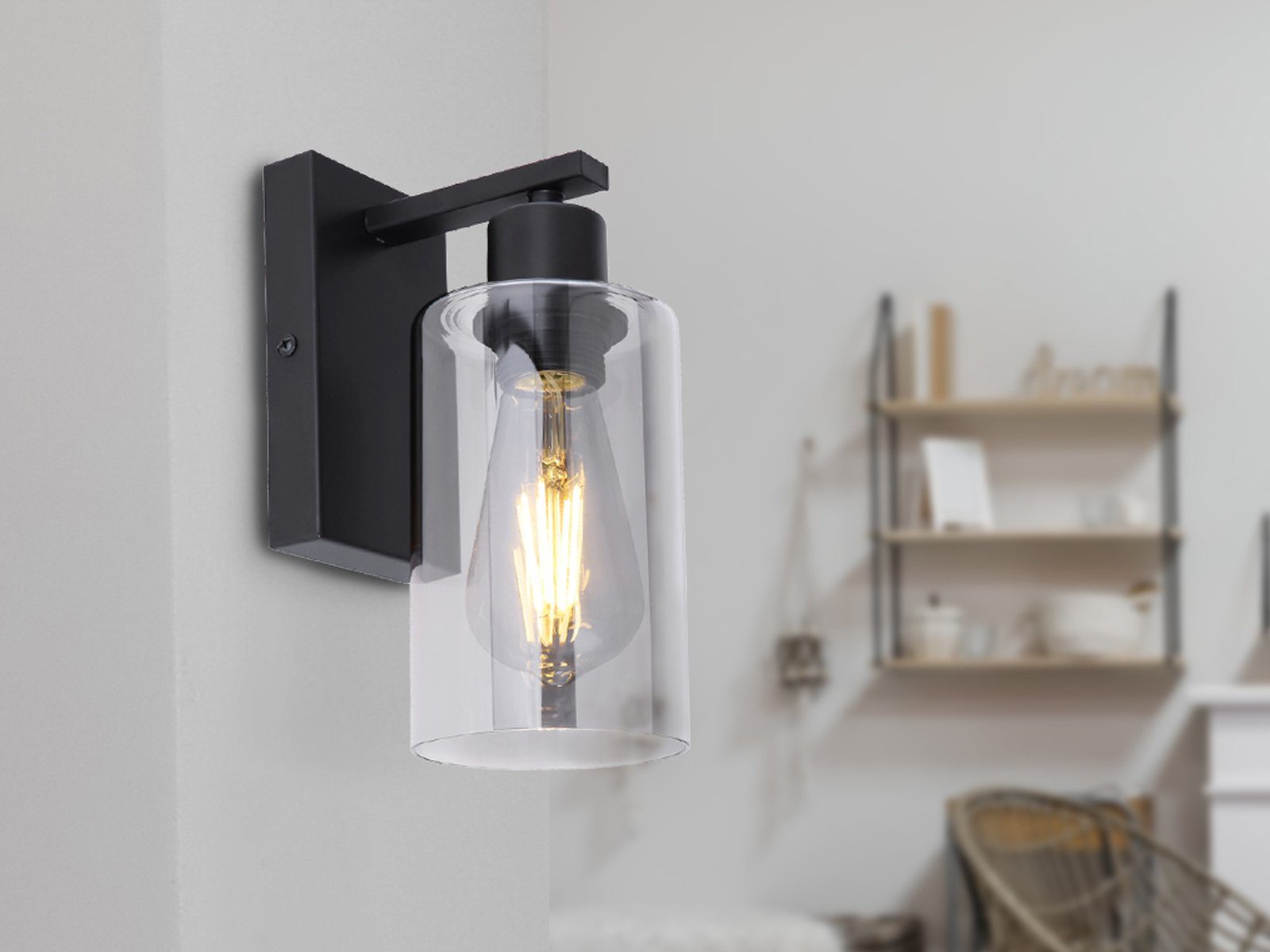 GLOBO LIGHTING LED Wandleuchte, Leuchtmittel stufenweise über Wandschalter dimmbar, LED wechselbar, warmweiß, Wand-beleuchtung innen Lampenschirm-e Rauch-glas Treppenhaus, H 23cm