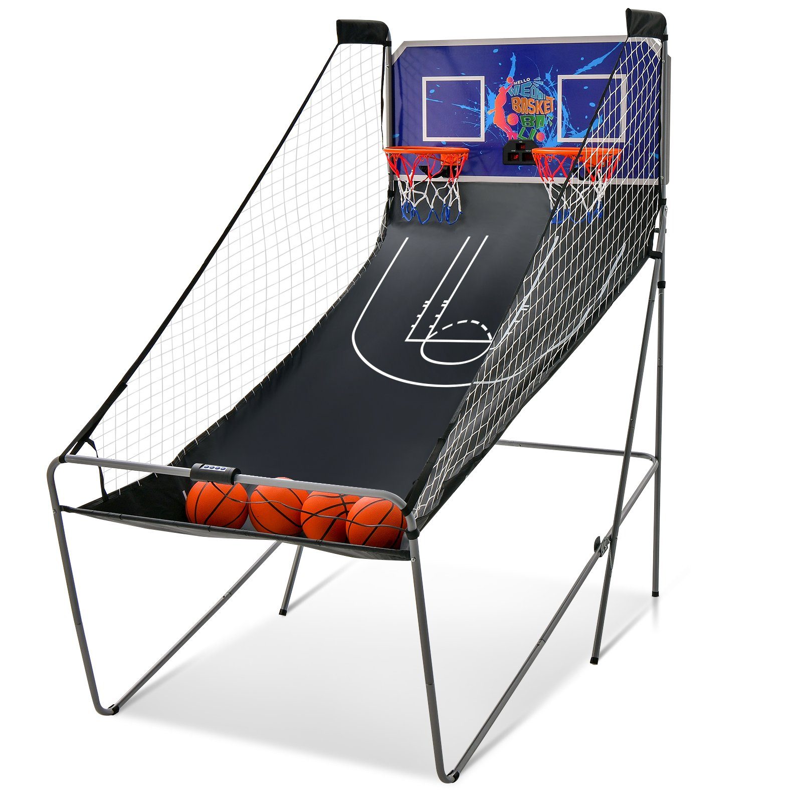 COSTWAY Basketballkorb blau Arcade-Basketballspiel, 4 klappbar Bällen, inkl