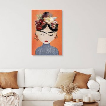 Posterlounge Acrylglasbild treechild, Frida mit Blumenkranz, orange, Digitale Kunst