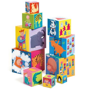 DJECO Stapelspielzeug Stapelturm mit 10 vielseitigen Würfeln und tollen Motiven