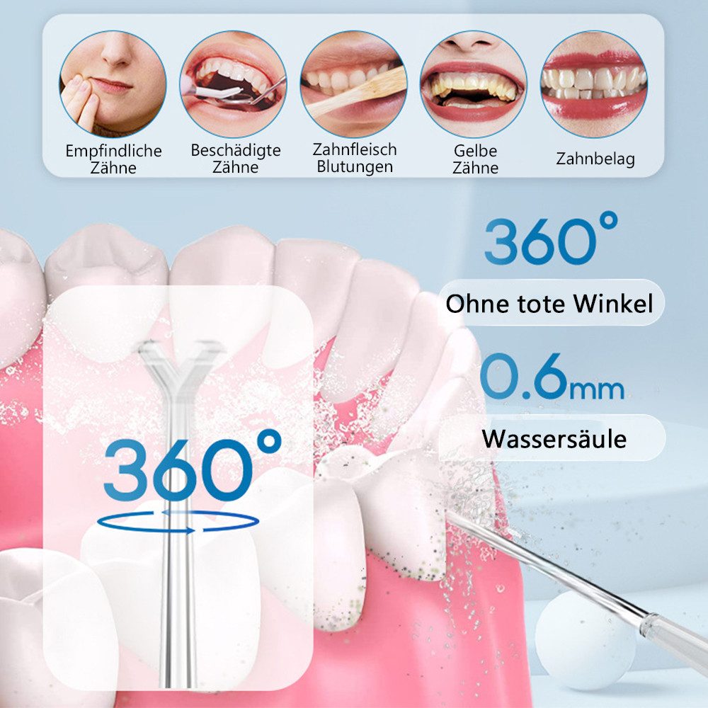 TUWENA Munddusche Leistungsstarke Munddusche Elektrischer Zahnreiniger 4 Modi & 4 Düsen, Wasser Flosser IPX7 Wasserdicht 310ML Abnehmbarer Wassertank