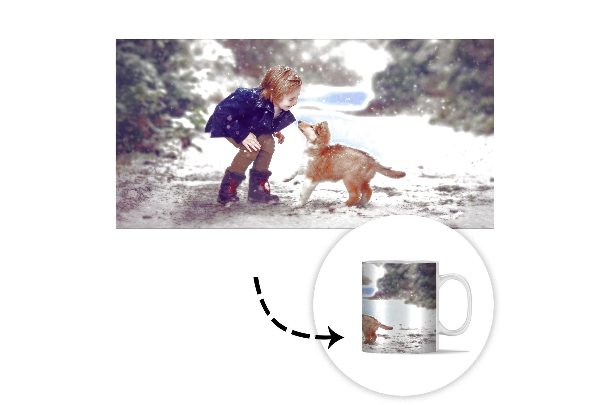 Teetasse, Kind Keramik, Schnee, - Tasse Geschenk Hund Becher, Teetasse, - MuchoWow Kaffeetassen,