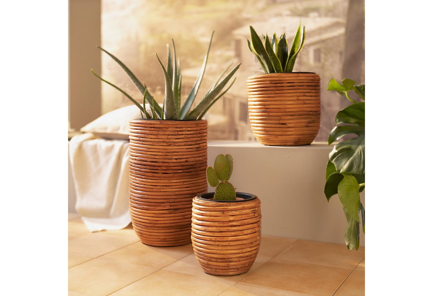 Thumbnail - Frank Flechtwaren Blumentopf 2x Pflanzer Rattan 25 + 33cm – Blumentopf, Übertopf