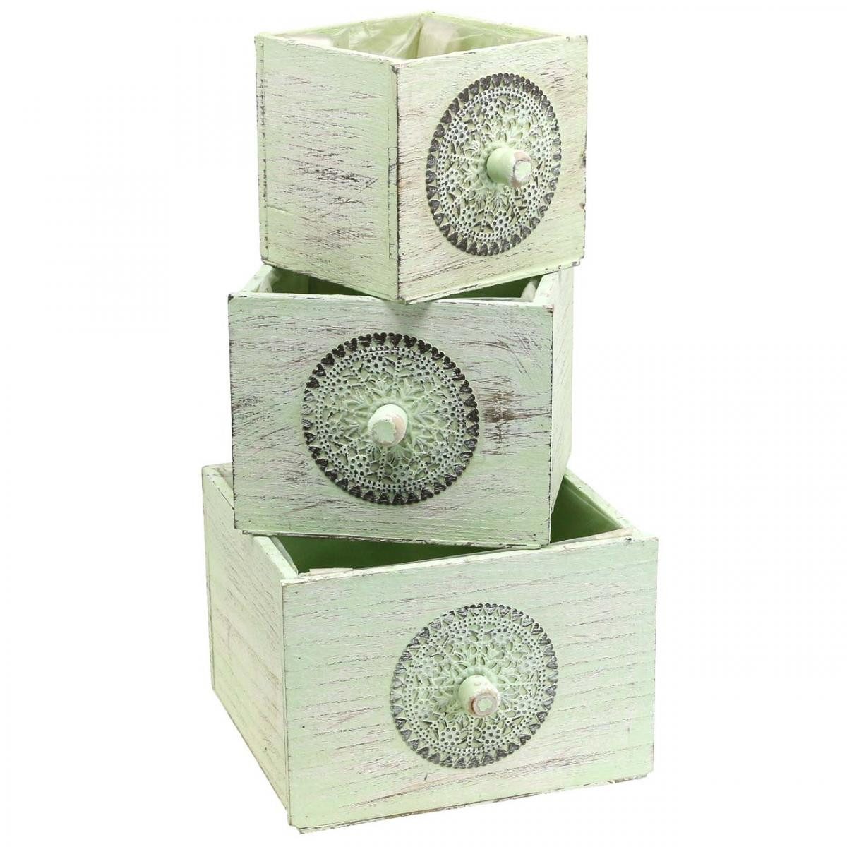 Florists Products Dekokorb Pflanzkasten-Set Shabby Chic Grün Deko-Schublade Holz 3 Größen