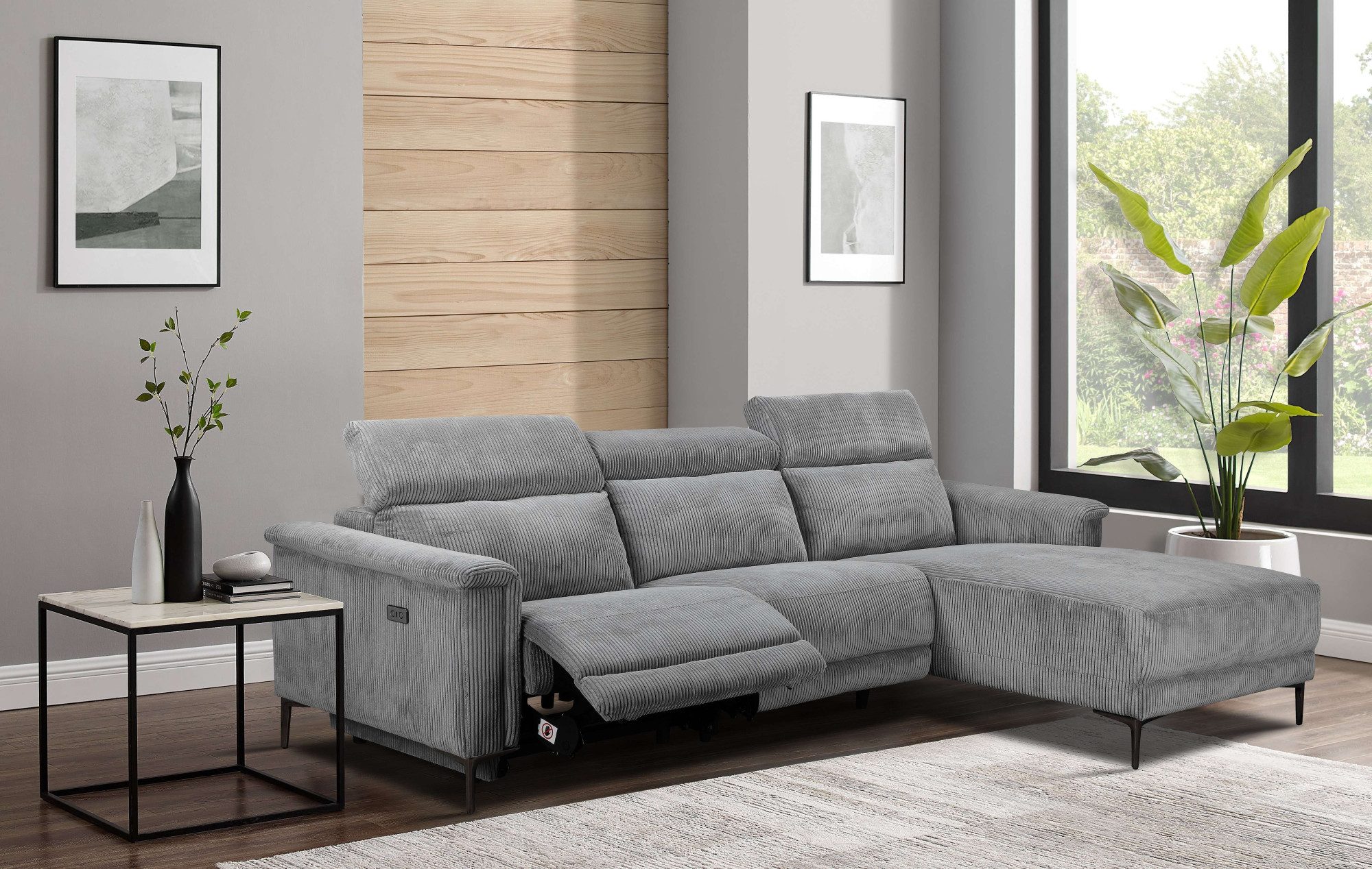 OTTO home Ecksofa LUND Cord, L-Form, 261 cm, man. o. elektr. Relaxfunktion (mit USB-A), USB-C bei elektrischer Variante und Kopfteilverstellung