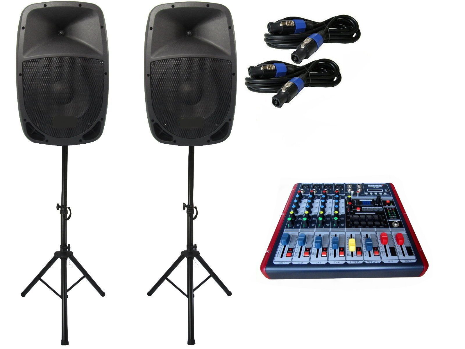 Powermixer Pa Anlage DJ 2 Wege 25 cm Lautsprecher Boxen USB Stativ Party-Lautsprecher