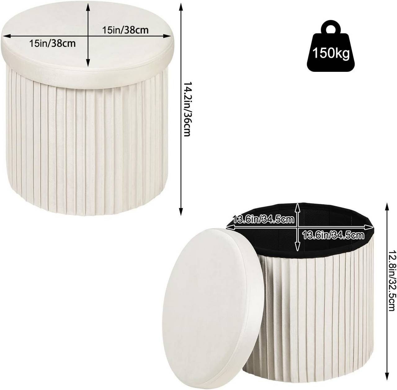 Woltu Sitzhocker (1 St), mit Deckel Stauraum, faltbar gepolstert, Velvet