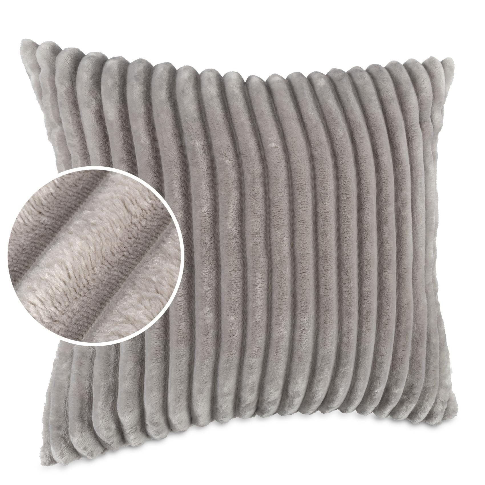 Kisska Dekokissen LILLI BIG CORD Velour Ambiente dekorieren, Kissenüberzug ohne Füllung BIG-Cord UNI 40x40cm Einfarbig Hellgrau
