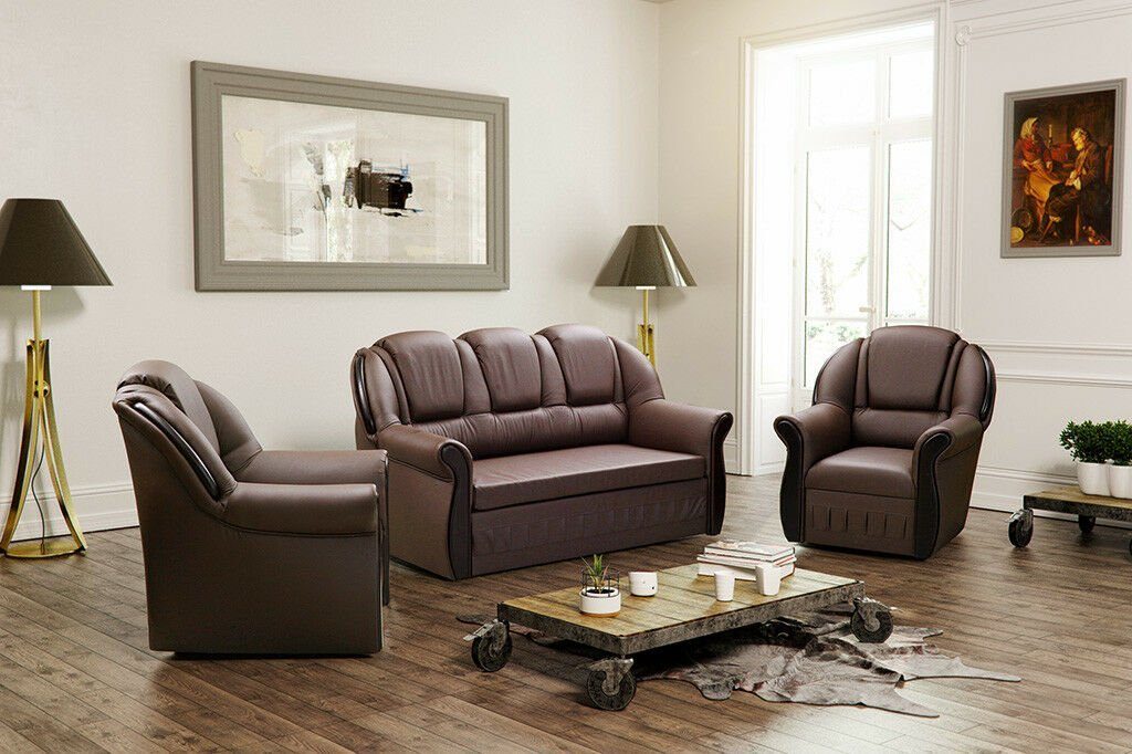 JVmoebel Sofa Sofagarnitur Couch Sofa Polster Sitz Sofas Couchen 3+1+1 Schlafsofa, Made in Europe Braun