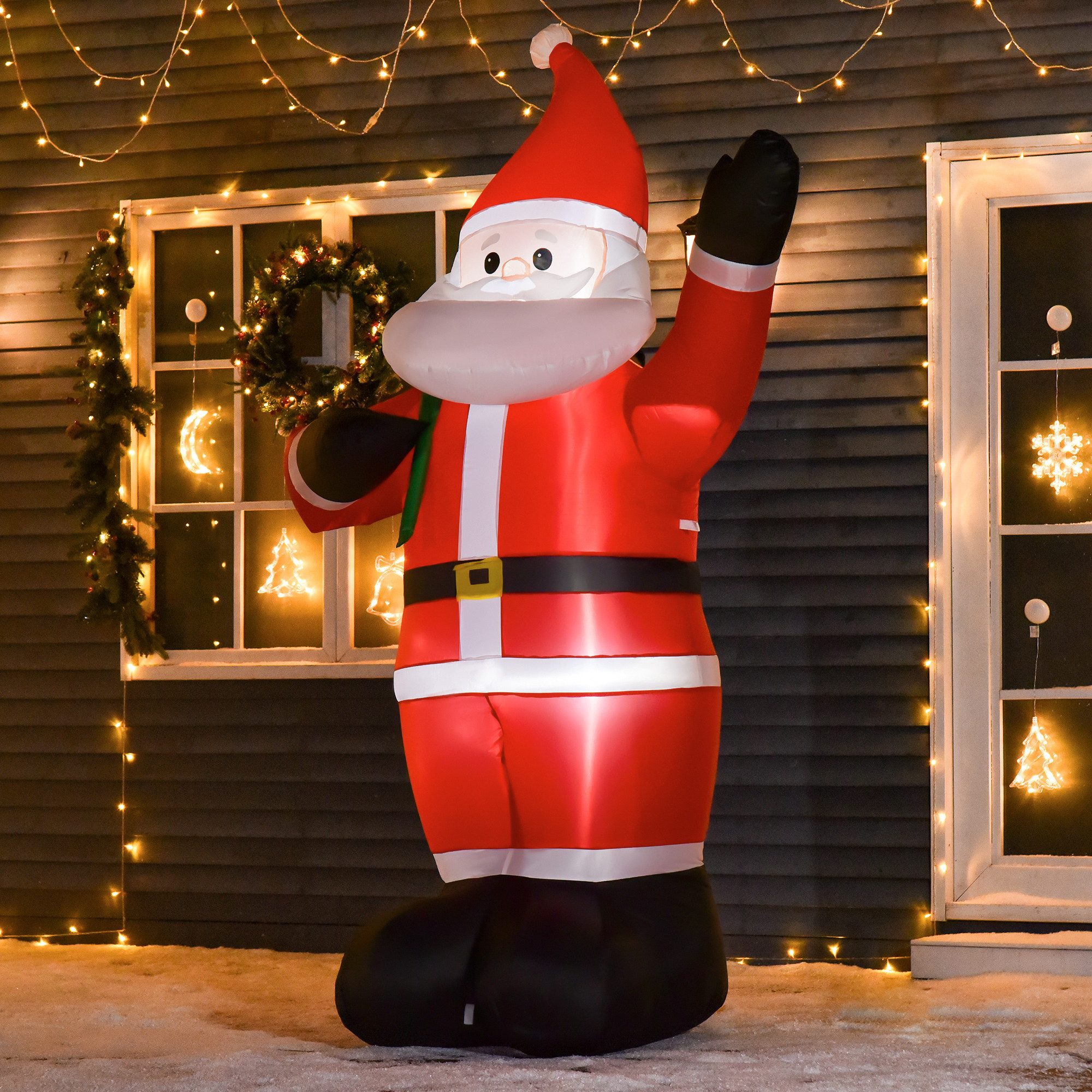 HOMCOM Weihnachtsfigur Aufblasbar Weihnachtsdeko, Weihnachtsmann mit LED, Gartendeko (Selbstaufblasende Weihnachtsbeleuchtung, 1 St., Aufblasbarer Weihnachtsdeko), für Innen- und Außenbereich