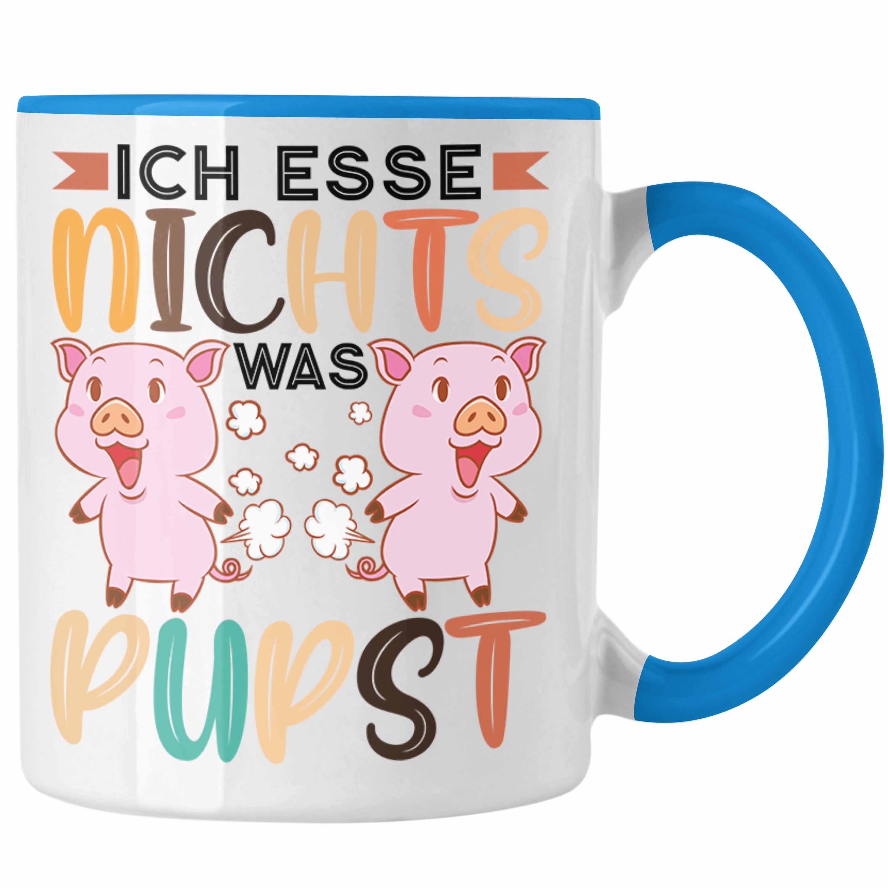 Trendation Tasse Trendation - Veganer Tasse Geschenk Ich Esse Nichts Was Pupst Vegan Geschenkidee Lustiger Spruch Vegane Lebensweise Veganerin Spruch Blau