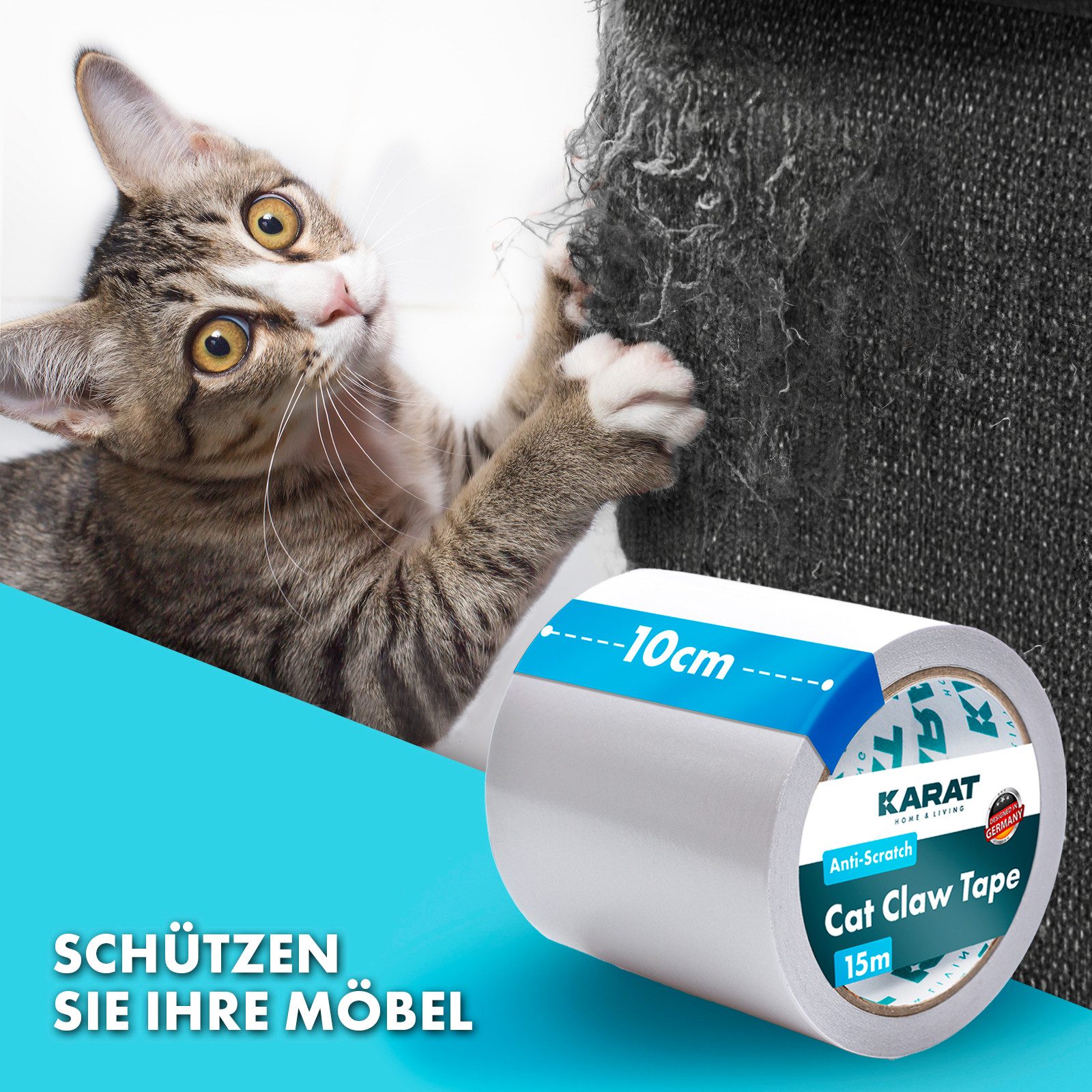 Karat Sofaschoner Katzen Kratzschutz, Selbstklebende Kratzfolie, Trainingsklebeband, Transparent, 15 m x 10 cm