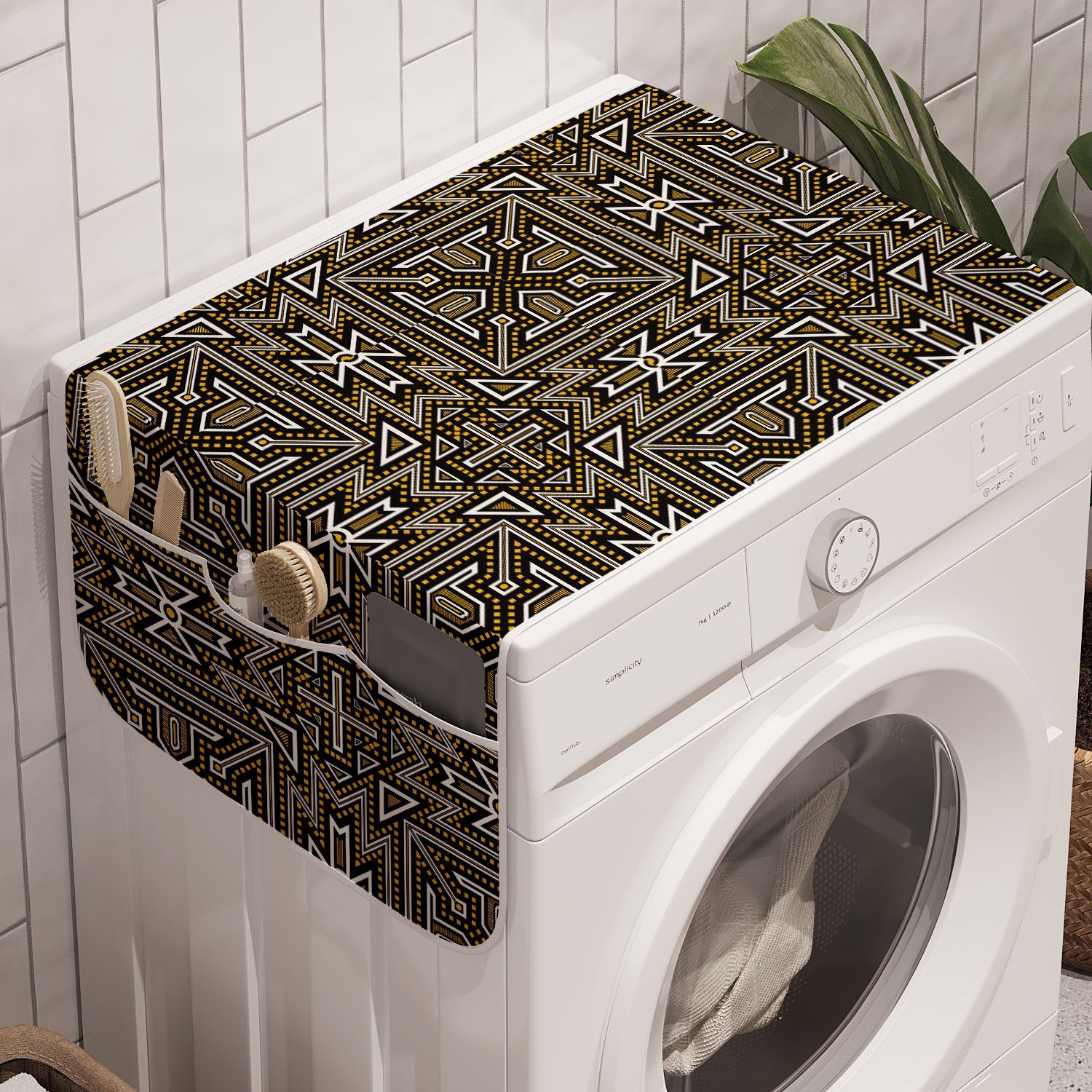 und Anti-Rutsch-Stoffabdeckung Abakuhaus Abstrakt Badorganizer Triangles für Moderne Trockner, Zigzags Waschmaschine