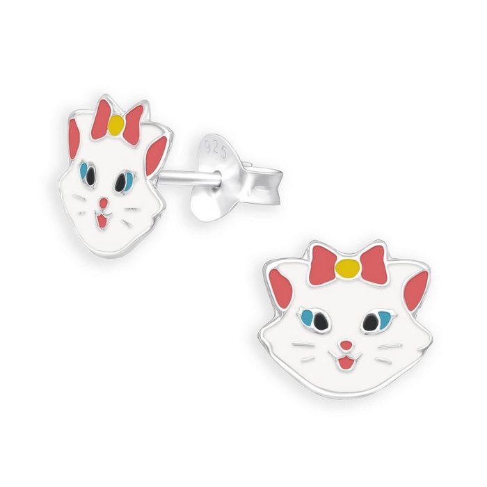 Monkimau Paar Ohrstecker Katze mit Schleife Kinder Ohrringe aus 925 Silber (Packung)